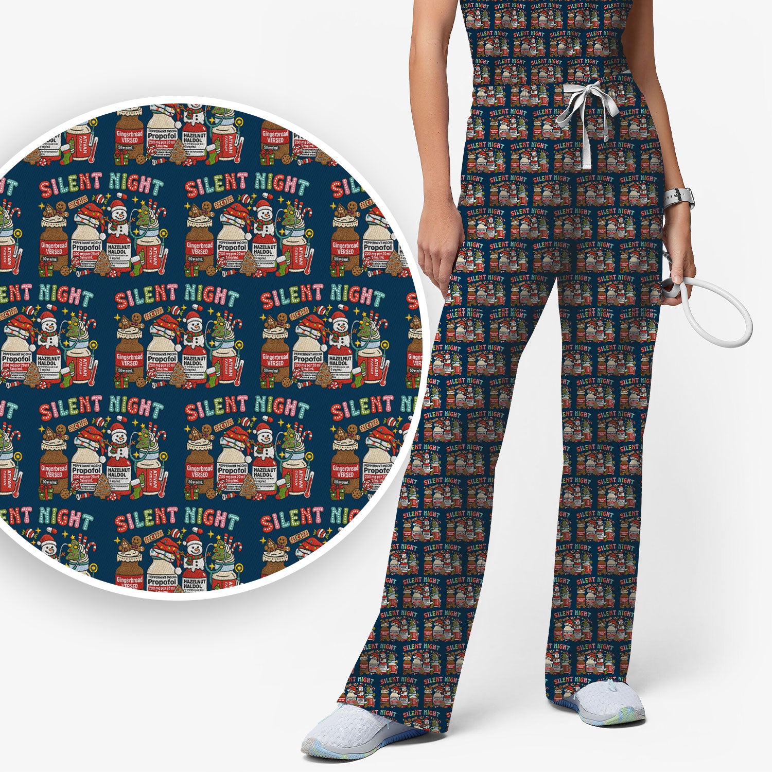 Silent Night Nurse Scrub Set, Funny Christmas Medical Scrub Shirt, Holiday Nursing Uniform