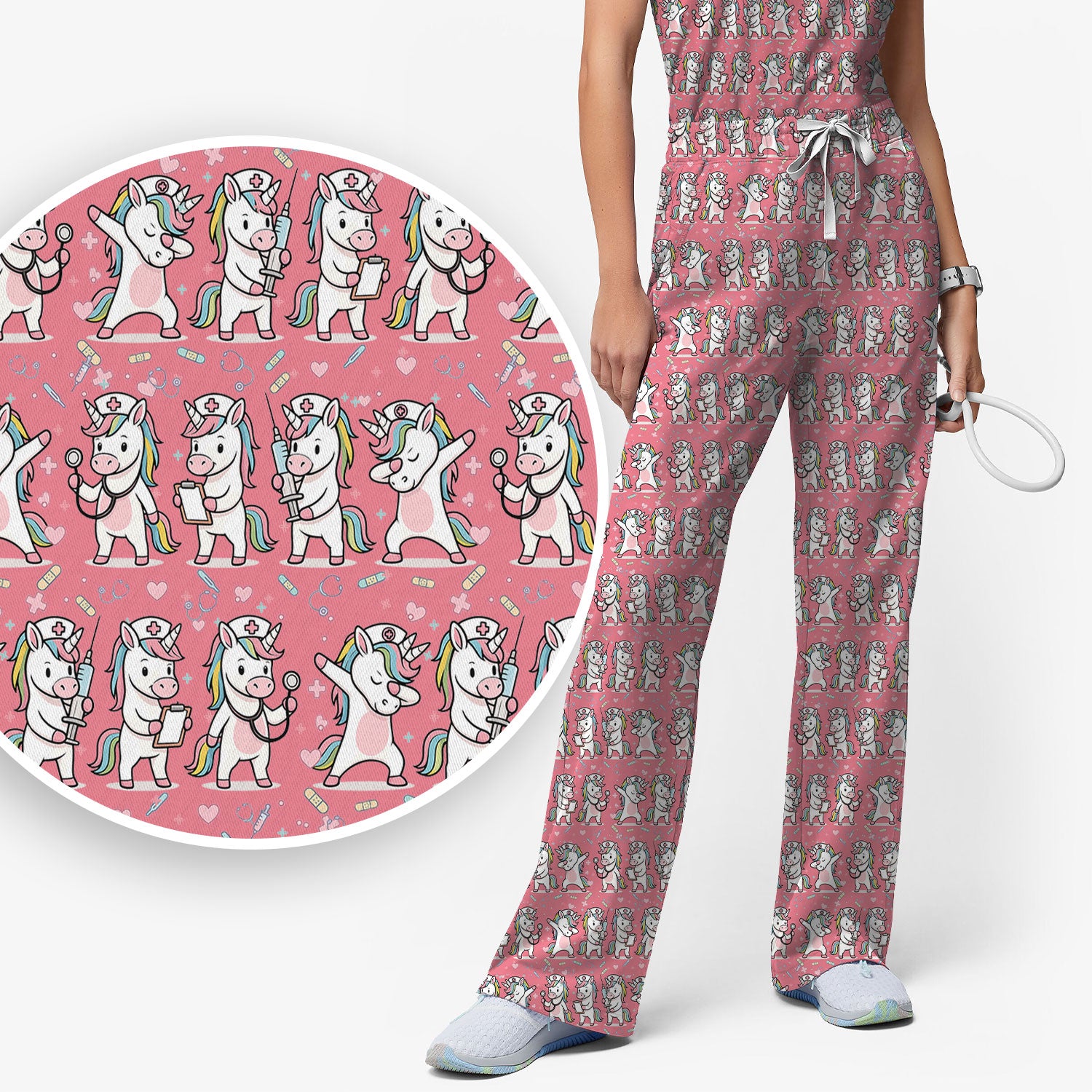 Cute Unicorn Nurse Scrub Set, Playful Medical Cartoon Nursing Shirt, Breathable Fabrics Nurse Uniform