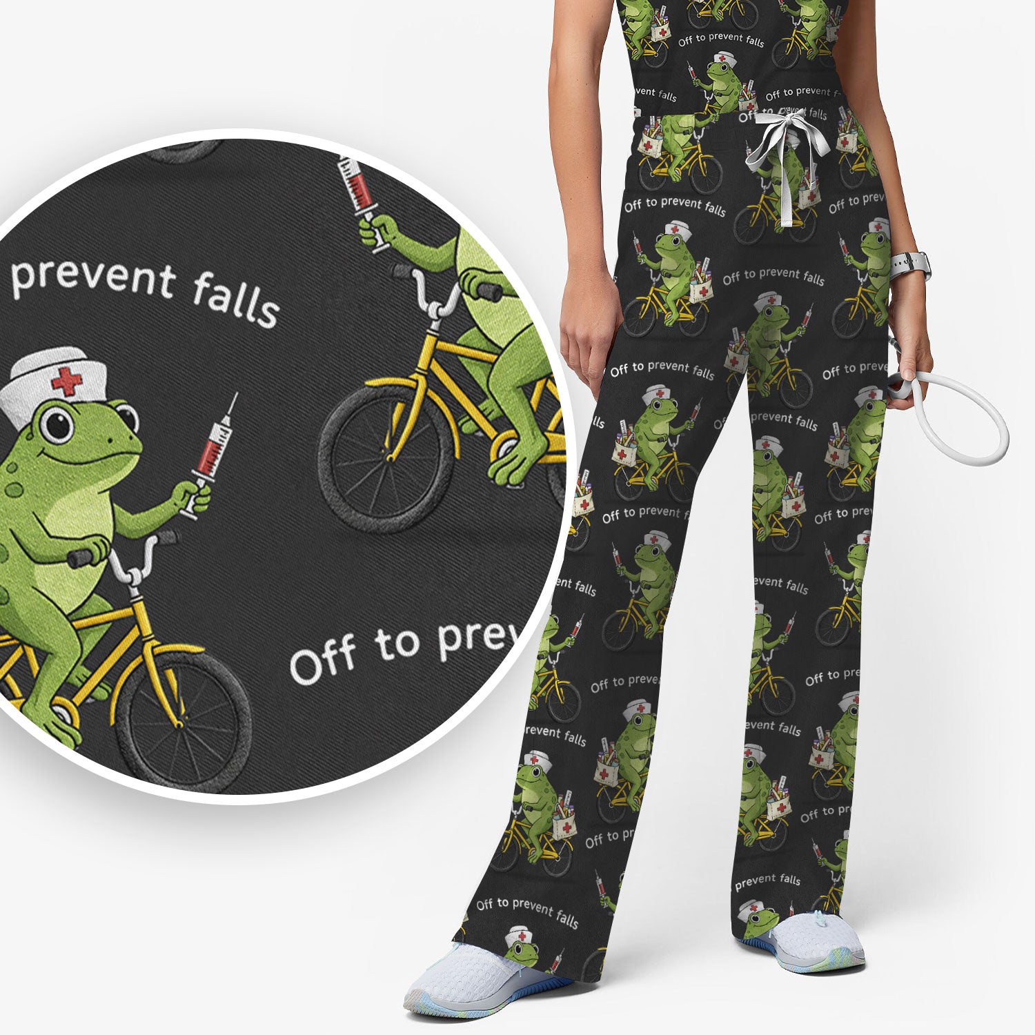 Cute Frog Riding Bike With Funny Quote Scrub Set, Scrub Pants and V Neck Top