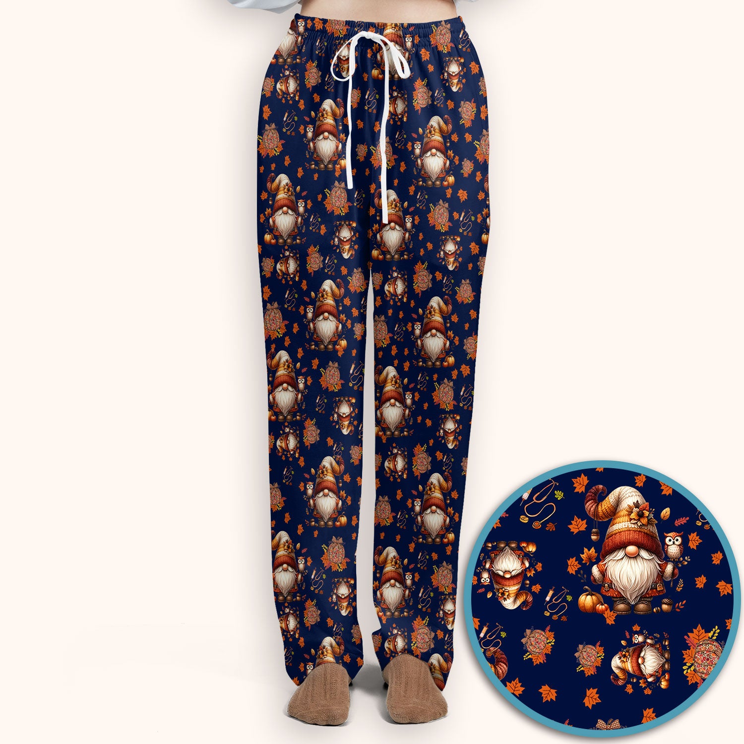 Autumn Leaves Pumpkin Scrubs Set for Women - Gnome Scrubs for Nurse Mama - Breathable Fabrics Nursing Uniform