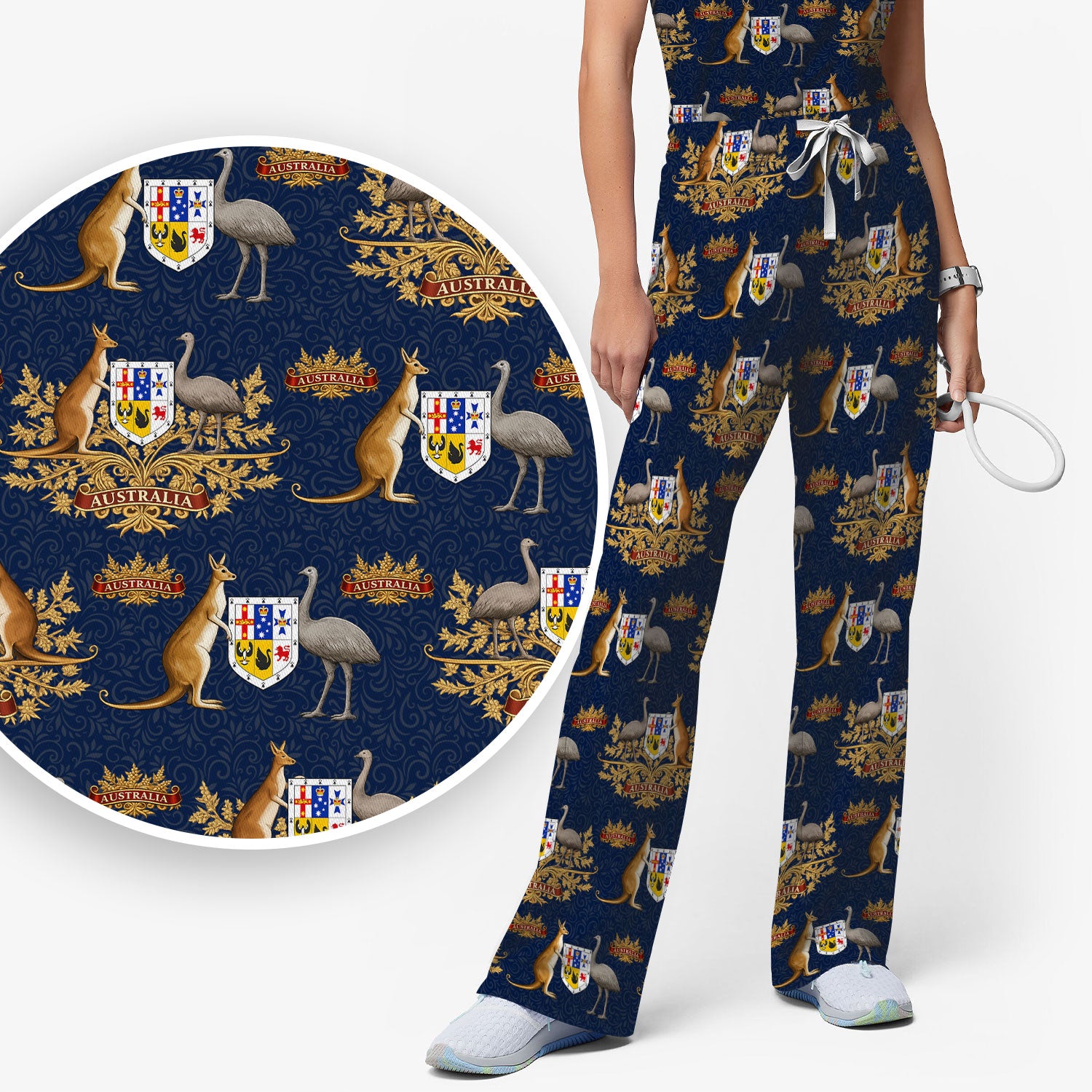 Australian National Crest Kangaroo Emu Scrub Set, Women's Scrub Sets