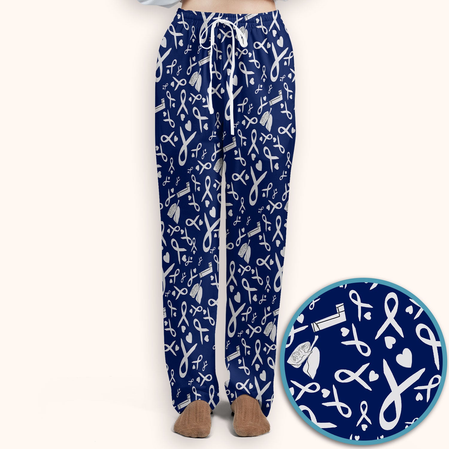 Lung Cancer Awareness Scrub Set for Women - Gray Ribbon Inhaler and Lungs Scrubs Pants and V Neck Top - COPD Asthma Med Uniform
