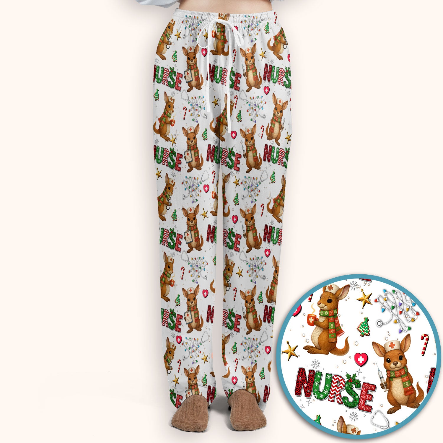 Aussie Kangaroo Christmas Scrub Set - Funny Holiday Nurse Shirt and Pants for Women - Cute Animal Medical Uniform
