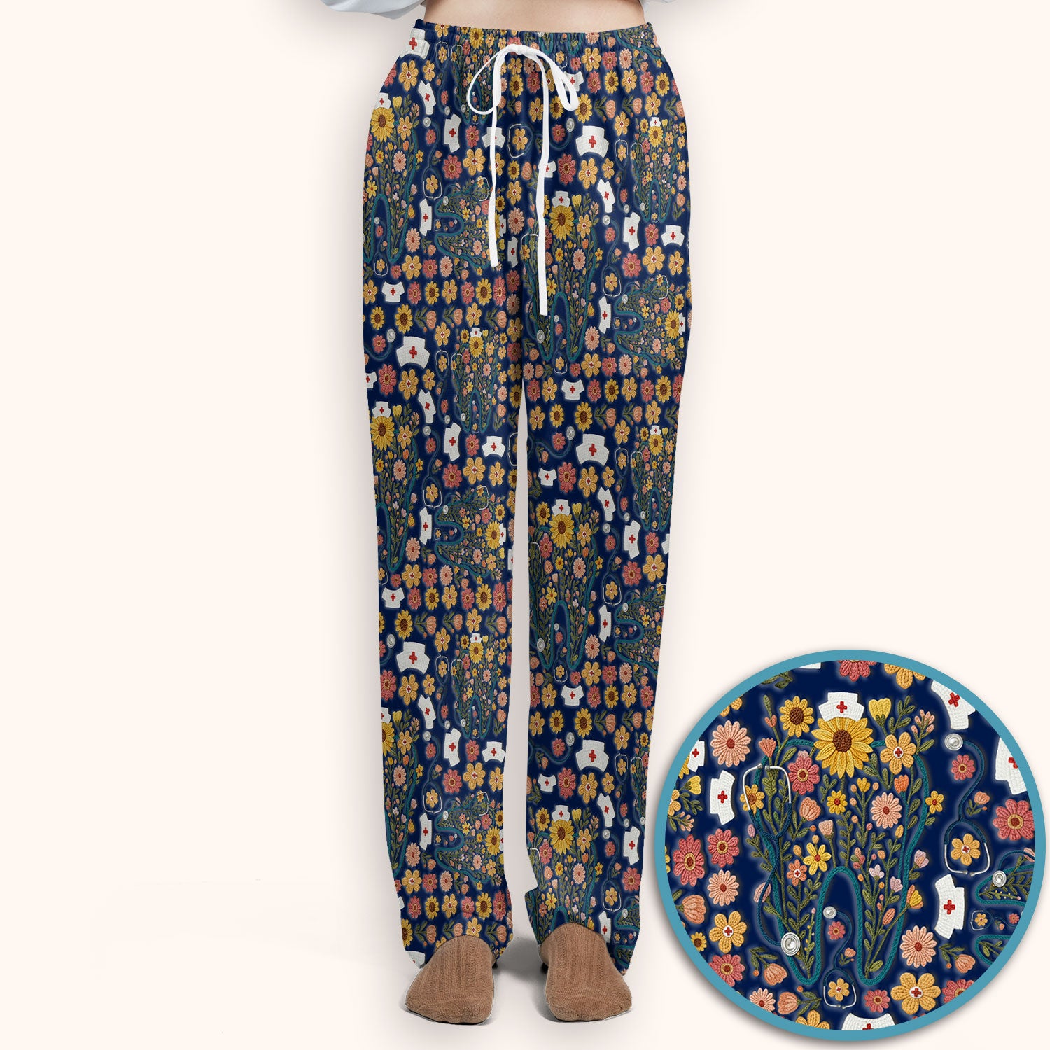 Boho Floral Tooth Scrub Set - Aesthetic Dental Scrubs Pants and V Neck - Cute Flower Tooth Medical Uniform - Hygienist Christmas Gift