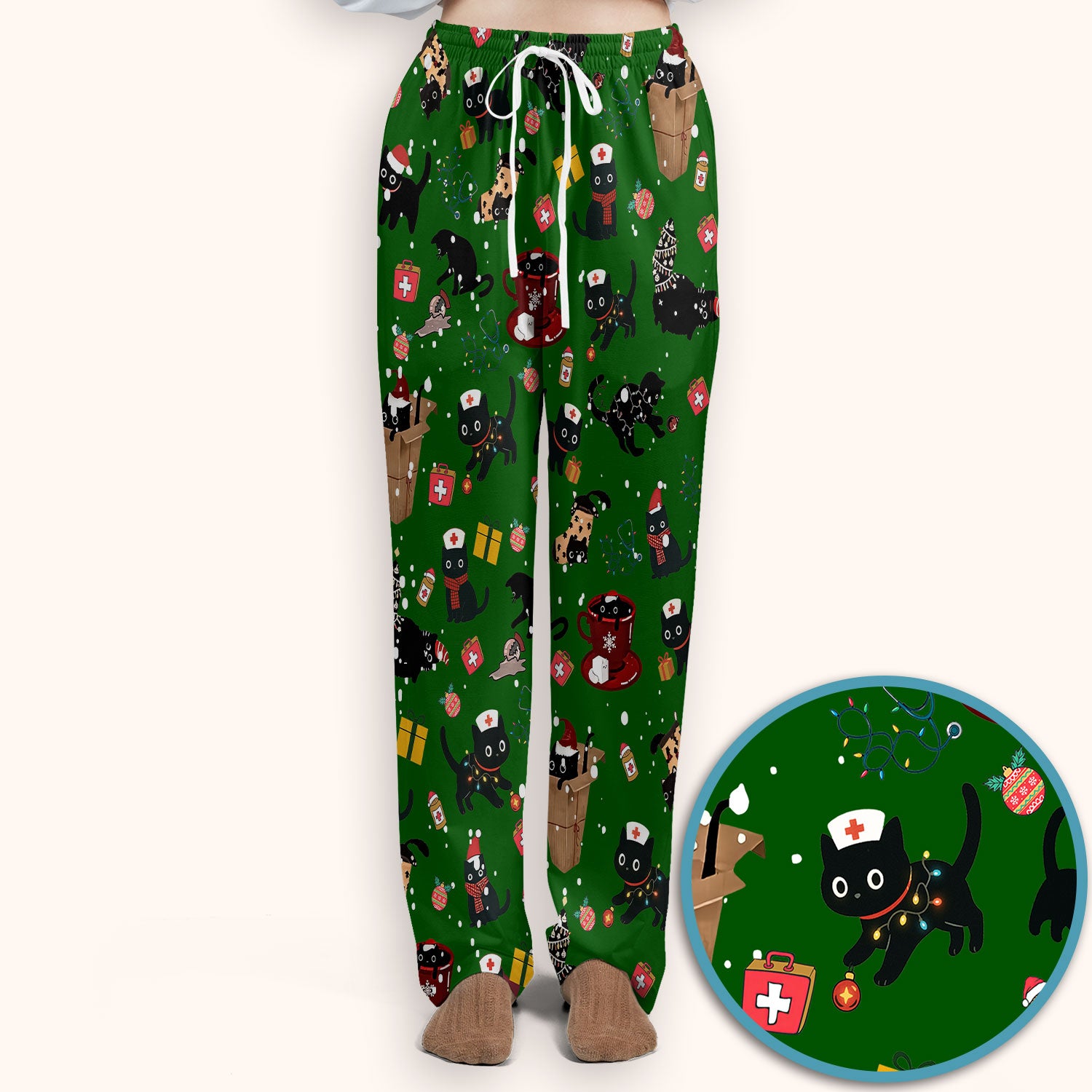 Christmas Cat Scrub Set for Nurse - Funny Black Cats Scrubs Pants and V Neck Top - Cute Holiday Medical Uniform for Women