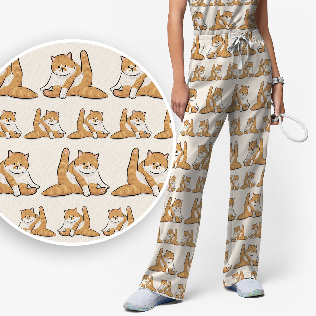 Personalized Cute Cat Nurse Scrub Set, Custom Cat Photo Pattern Medical Shirt For Pet Lover, Breathable Fabrics Nursing Uniform