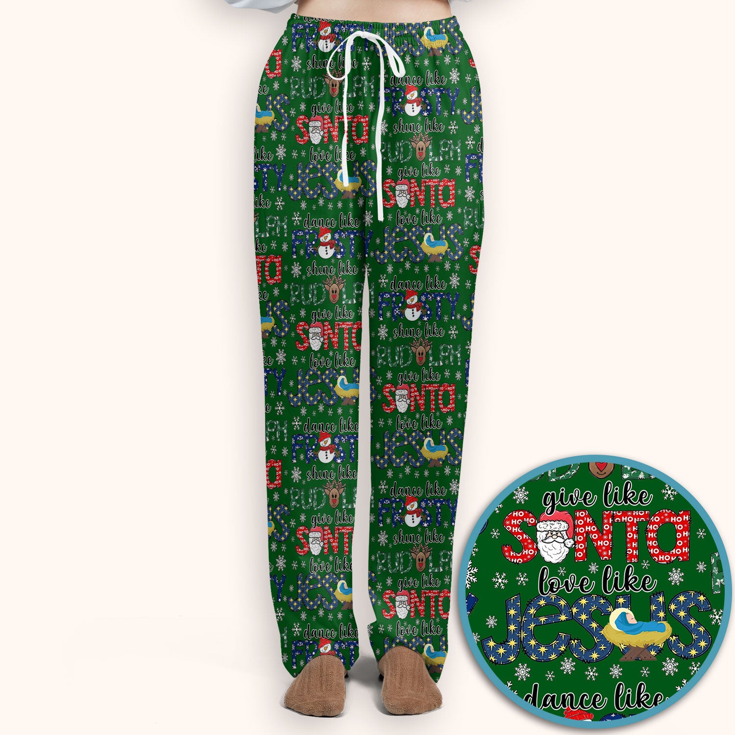 Xmas Rudolph Comfortable Scrub Set for Nurses - God Santa Scrub Pants and V Neck Top - Breathable Med Uniform