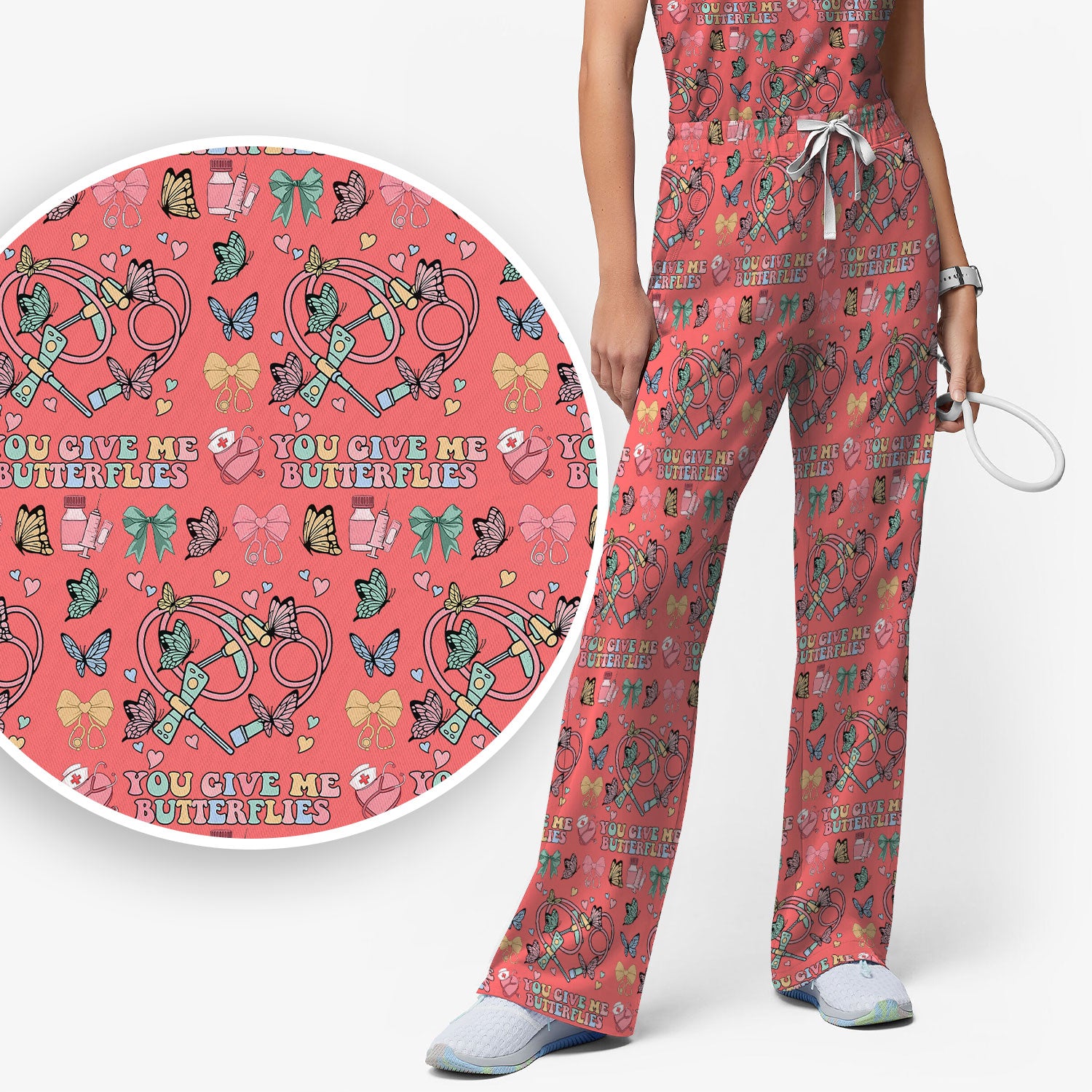 Butterfly Heart Valentine Medical Pattern Scrub, Women's Scrub Sets