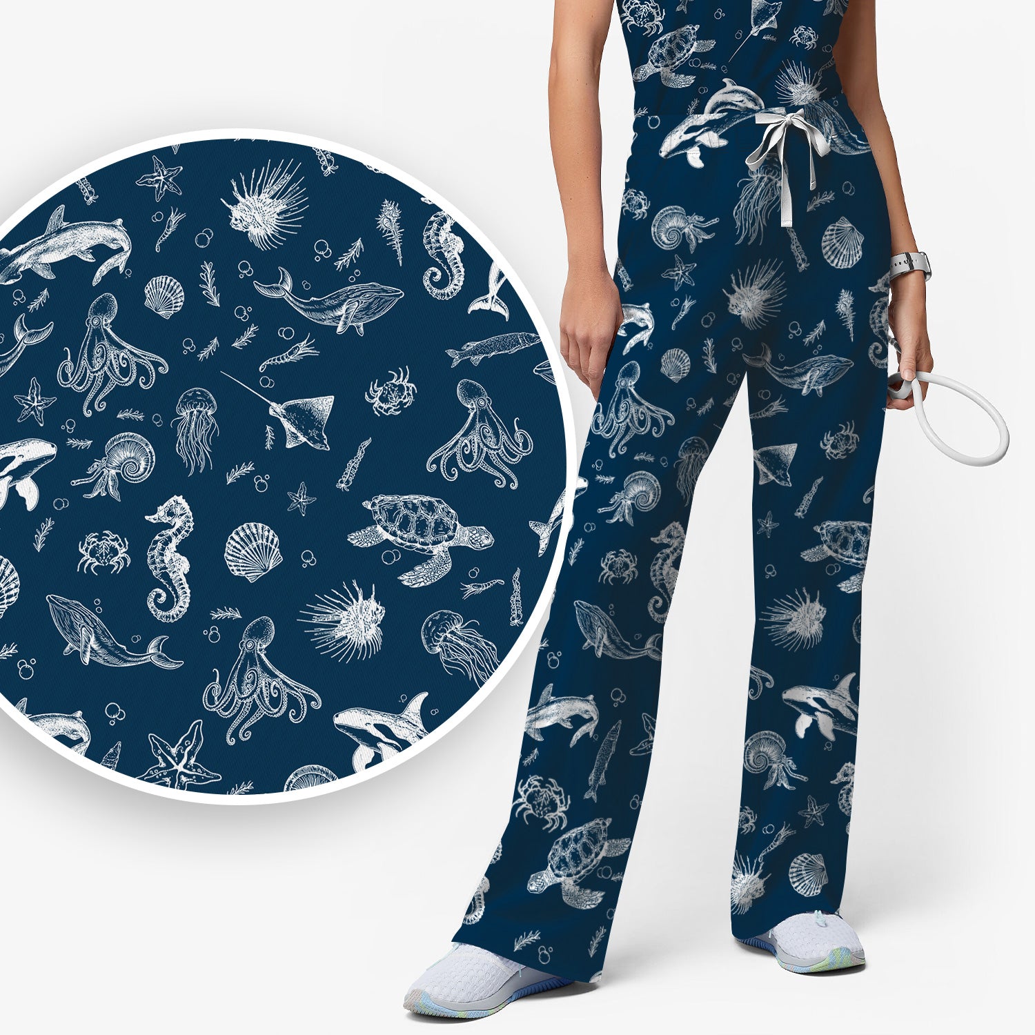Marine Sea Life Pattern Scrub Set, Women's Scrub Sets