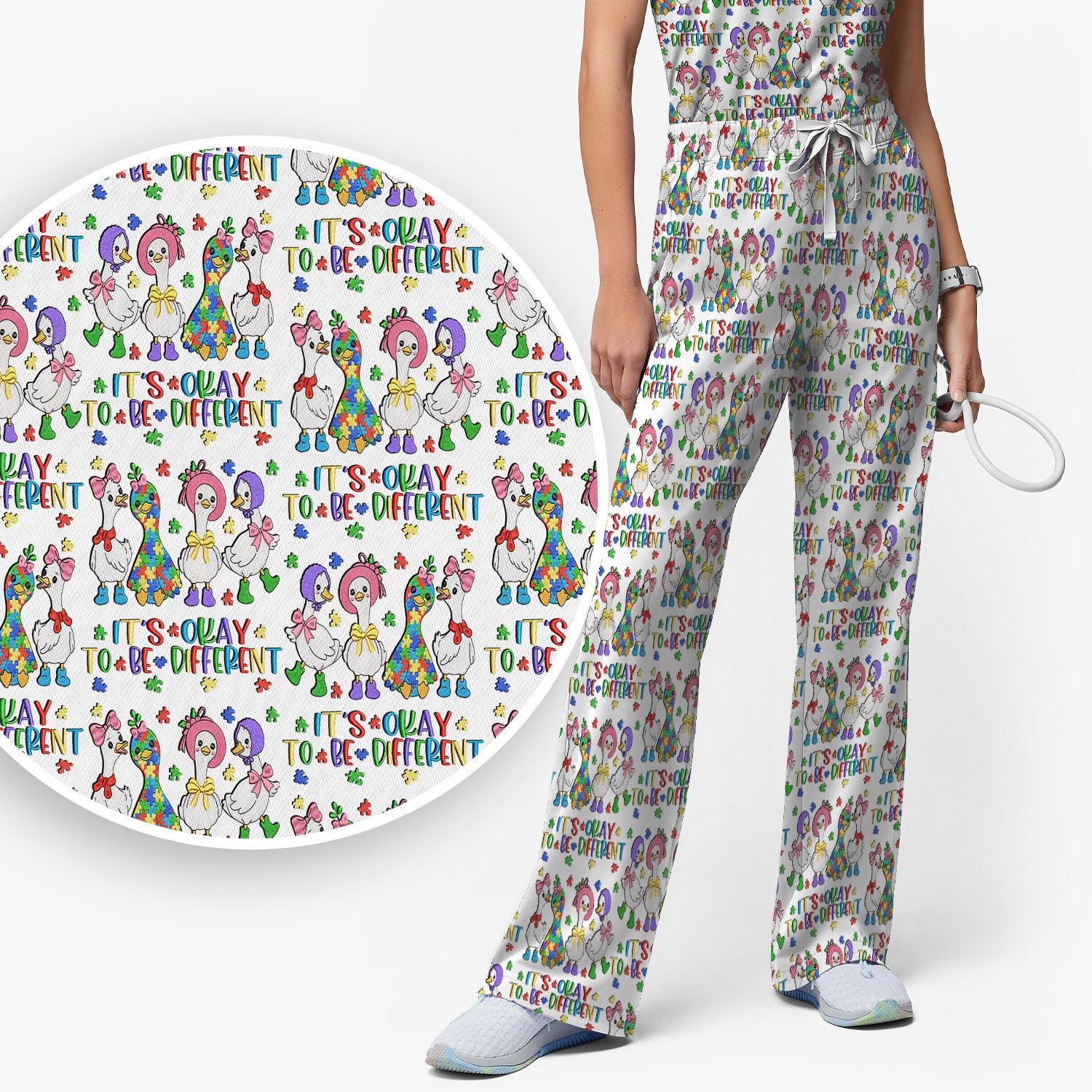 It’s Okay To Be Different Duck Pattern Scrub Set, Nurse Uniform Scrubs Set