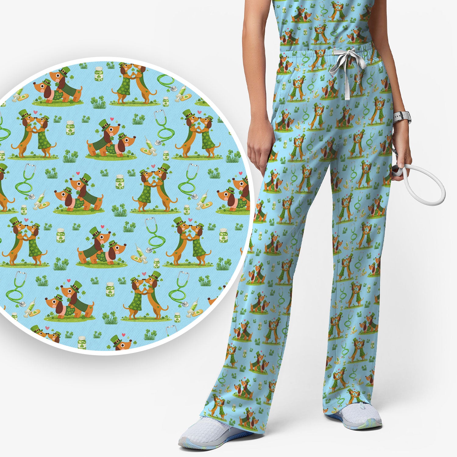 Valentine Cute Dachshund Nurse Set, Dog Heart Pattern, Breathable Nursing Uniform