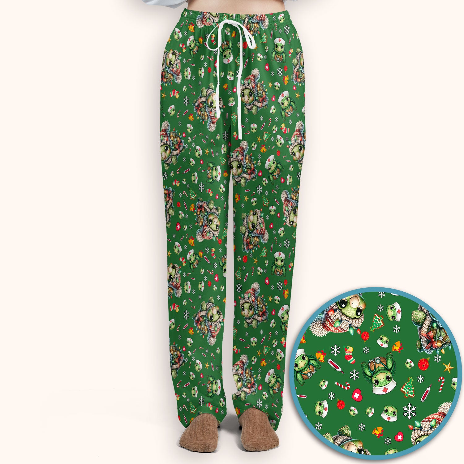 Christmas Turtle Scrub Set - Cute Funny Nurse Pants and V Neck Top - Holiday Medical Uniform for Women