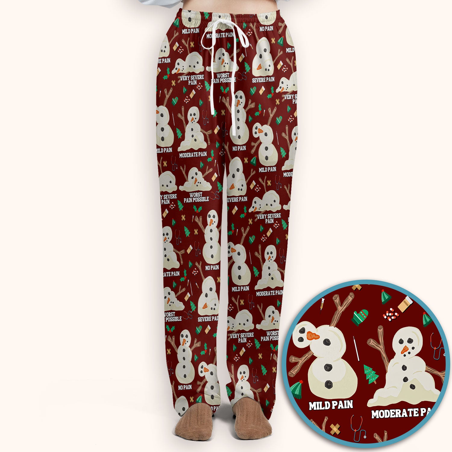 Funny Snowman Pain Scale Scrub Set for Nurse - Christmas Medical Pants and V Neck Top for Women RN LPN CNA