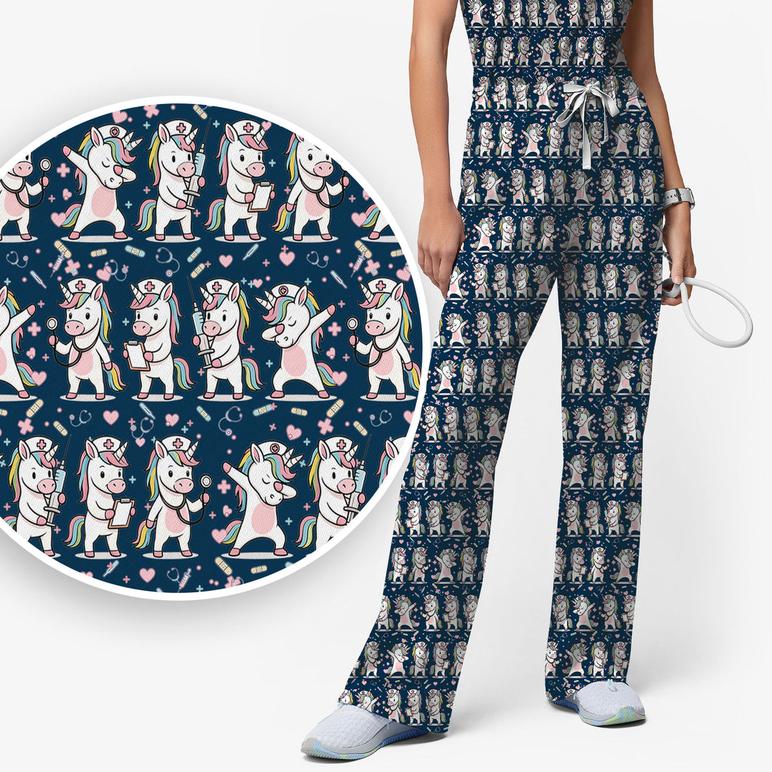 Cute Unicorn Nurse Scrub Set, Playful Medical Cartoon Nursing Shirt, Breathable Fabrics Nurse Uniform