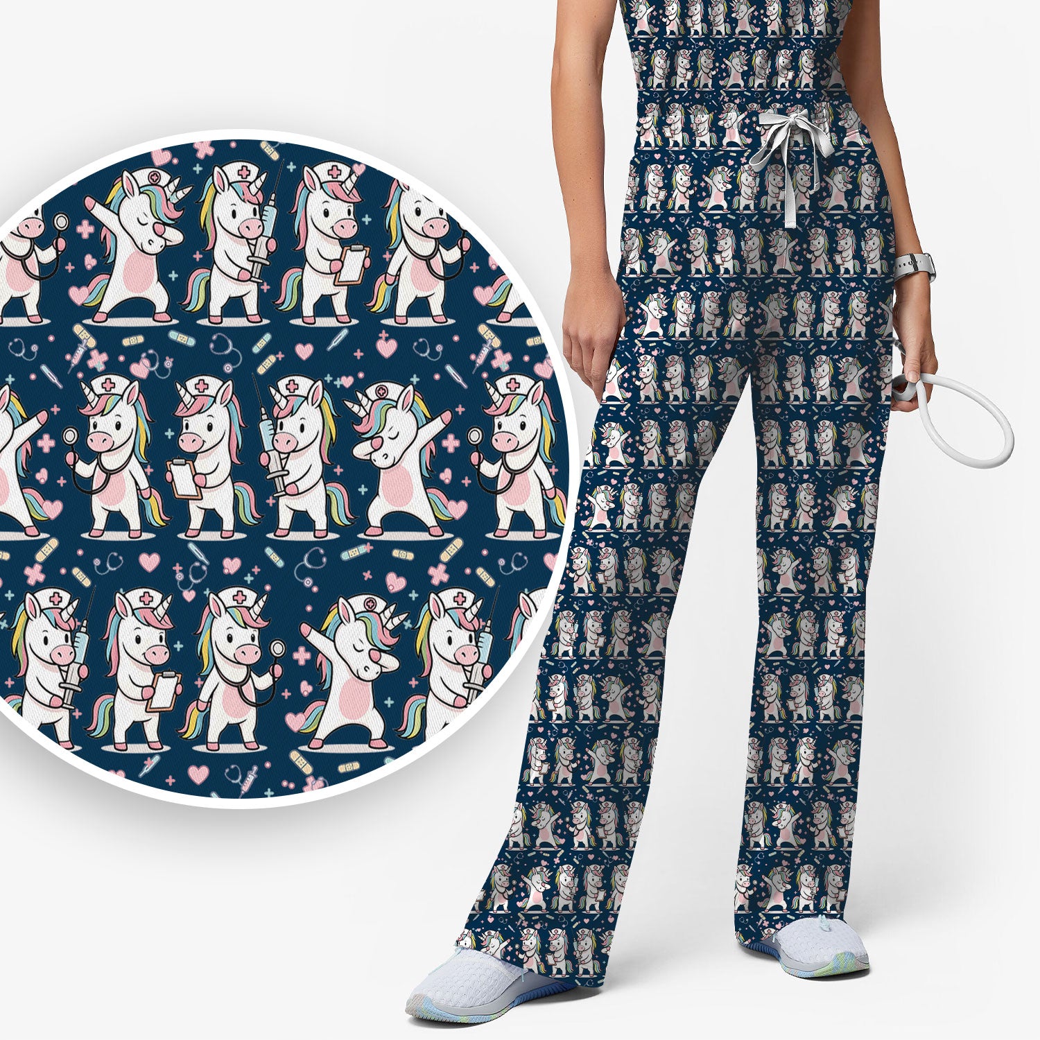 Cute Unicorn Nurse Scrub Set, Playful Medical Cartoon Nursing Shirt, Breathable Fabrics Nurse Uniform