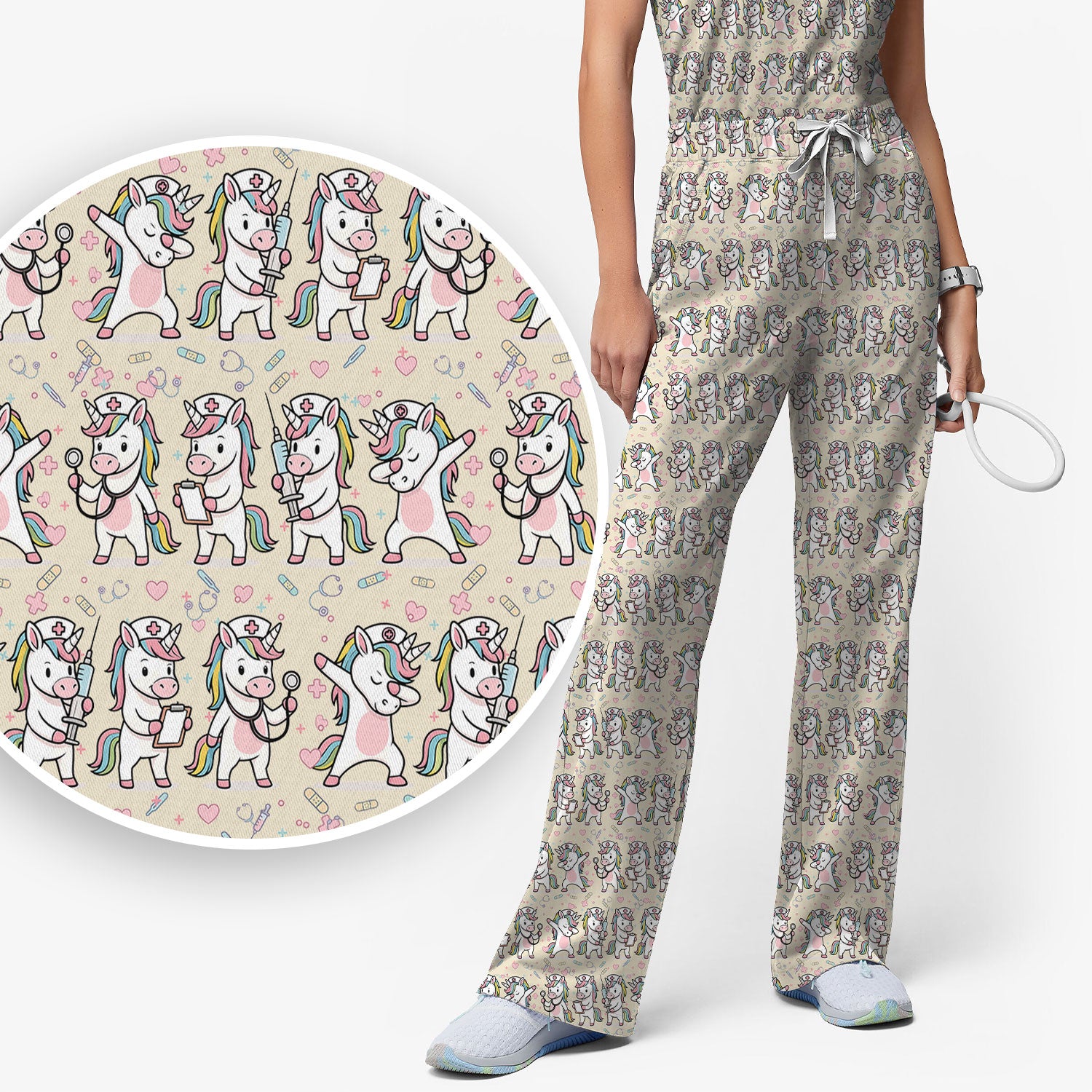 Cute Unicorn Nurse Scrub Set, Playful Medical Cartoon Nursing Shirt, Breathable Fabrics Nurse Uniform