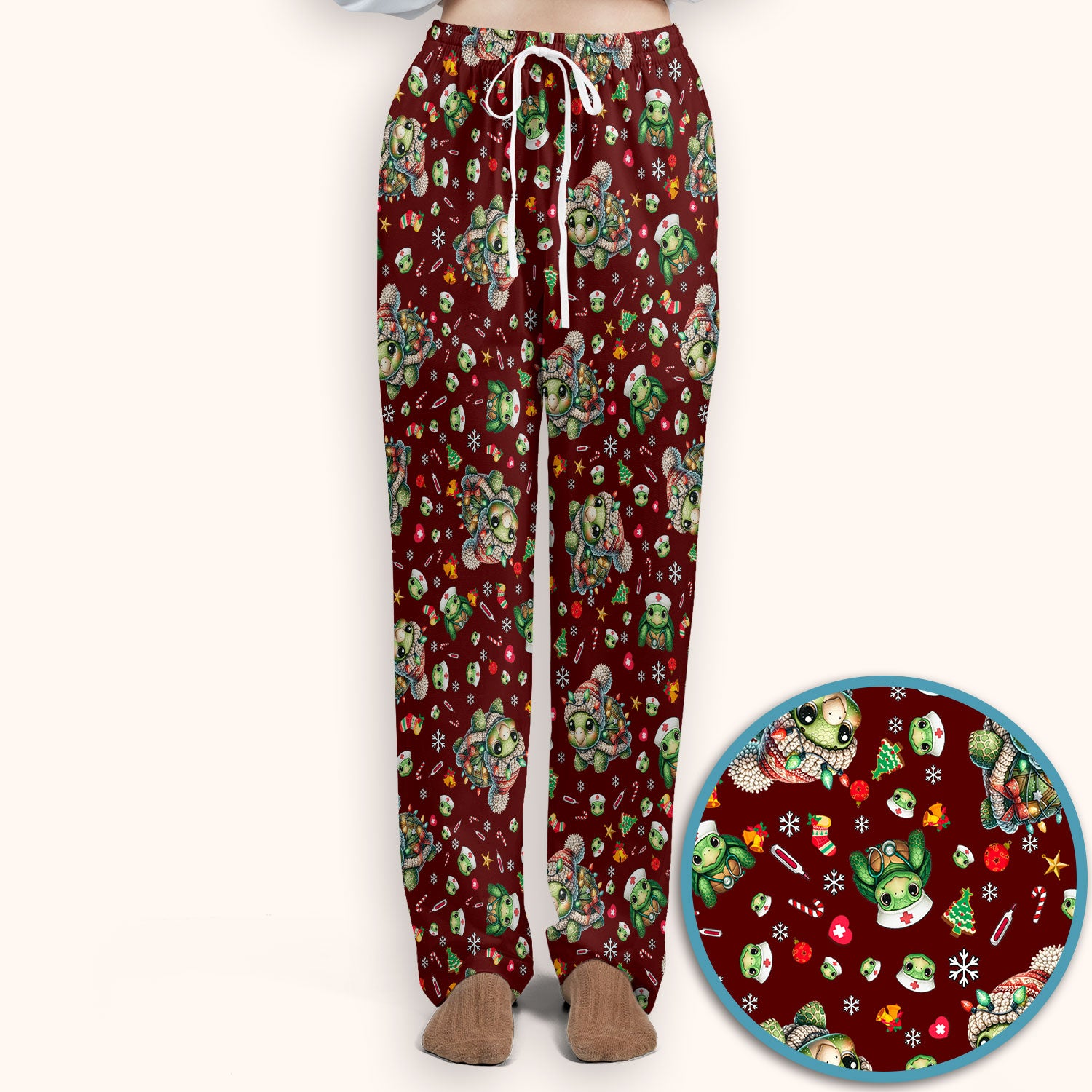 Christmas Turtle Scrub Set - Cute Funny Nurse Pants and V Neck Top - Holiday Medical Uniform for Women
