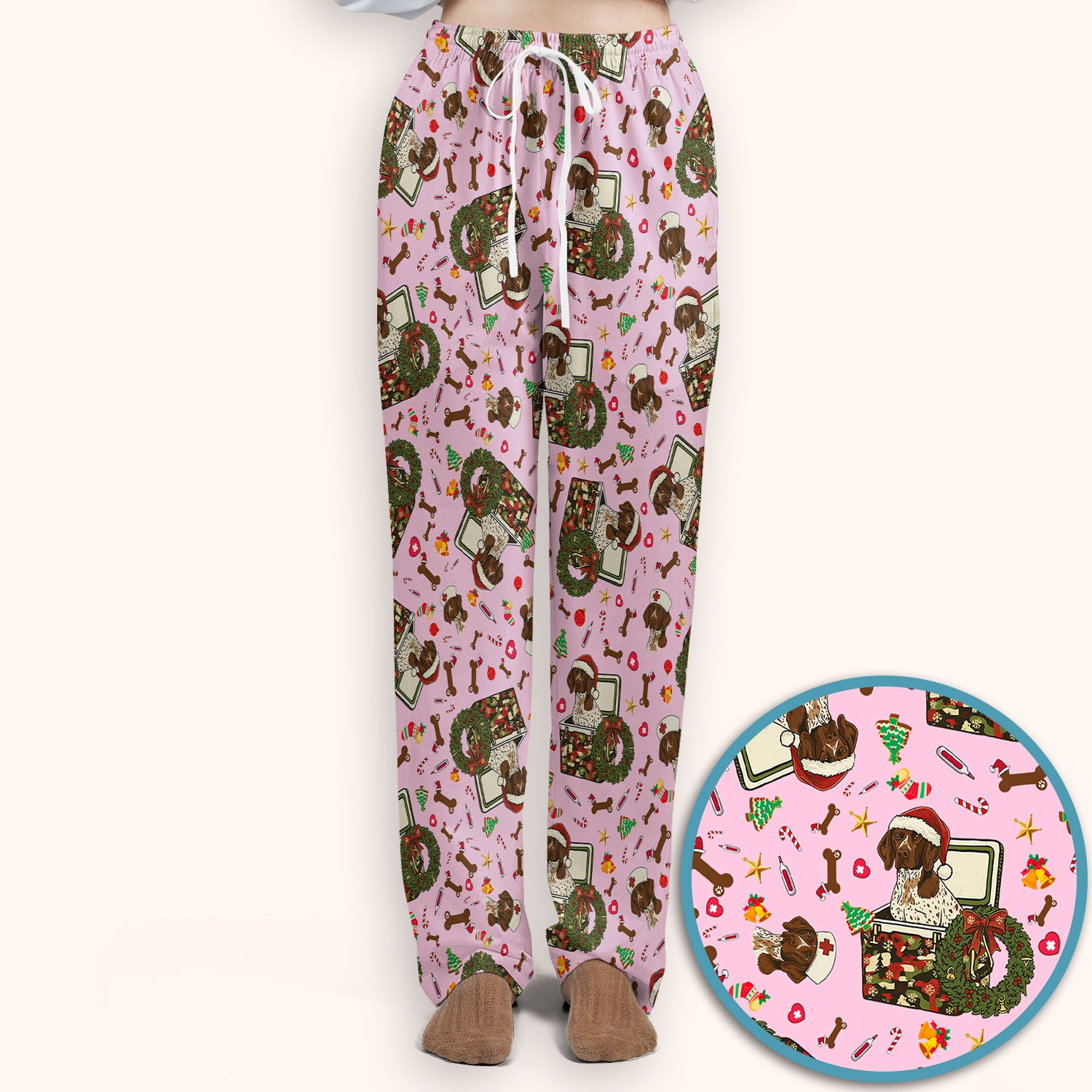 Christmas Dachshund Scrub Set - Cute Sausage Dog Nursing Pants and V Neck Top - Funny Holiday Medical Uniform