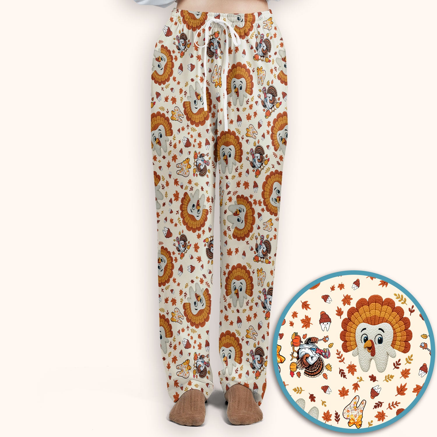 Funny Thanksgiving Tooth Scrub Set - Cute Turkey Dental Scrubs Pants and V Neck Top - Fall Medical Uniform for Hygienists & Nurses