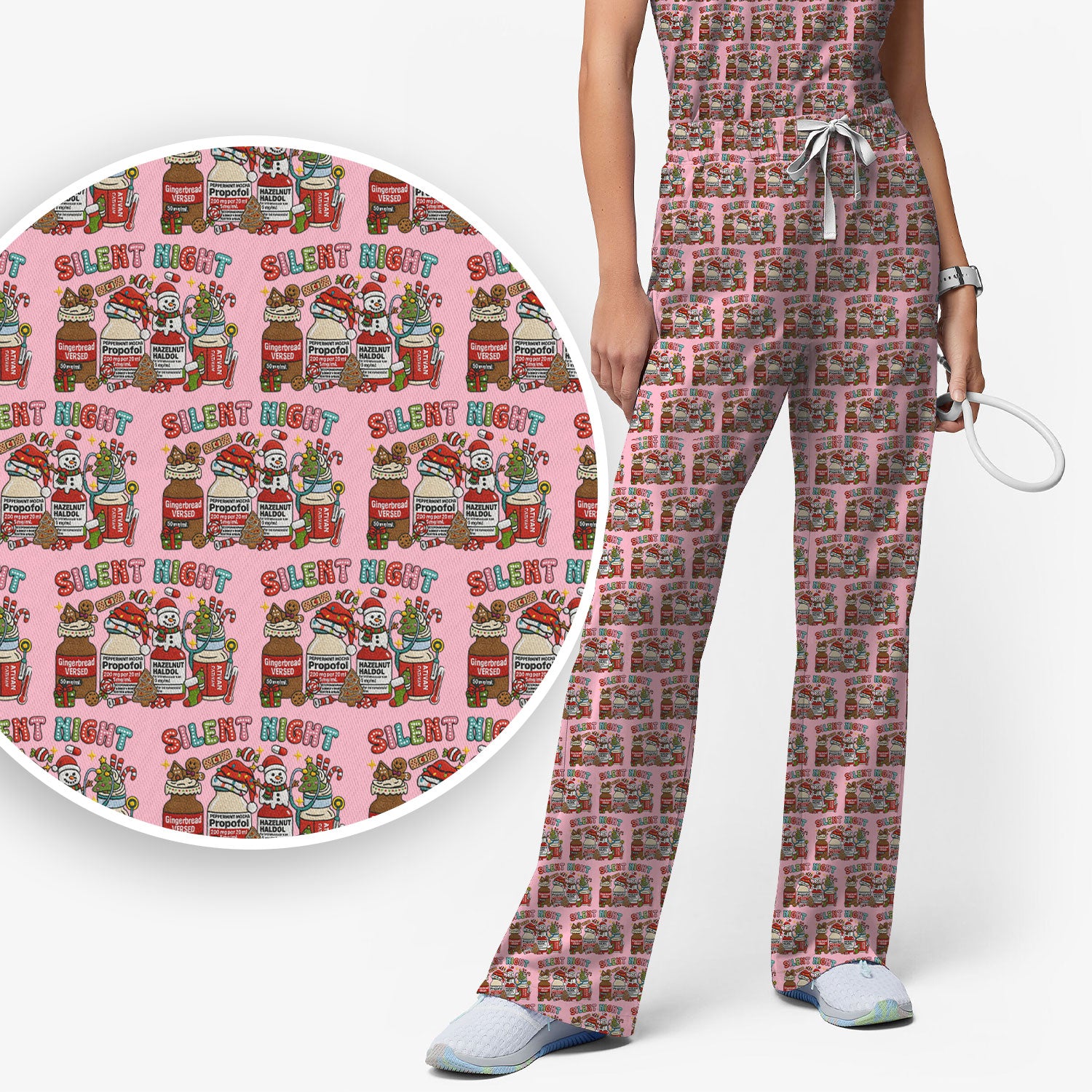 Silent Night Nurse Scrub Set, Funny Christmas Medical Scrub Shirt, Holiday Nursing Uniform