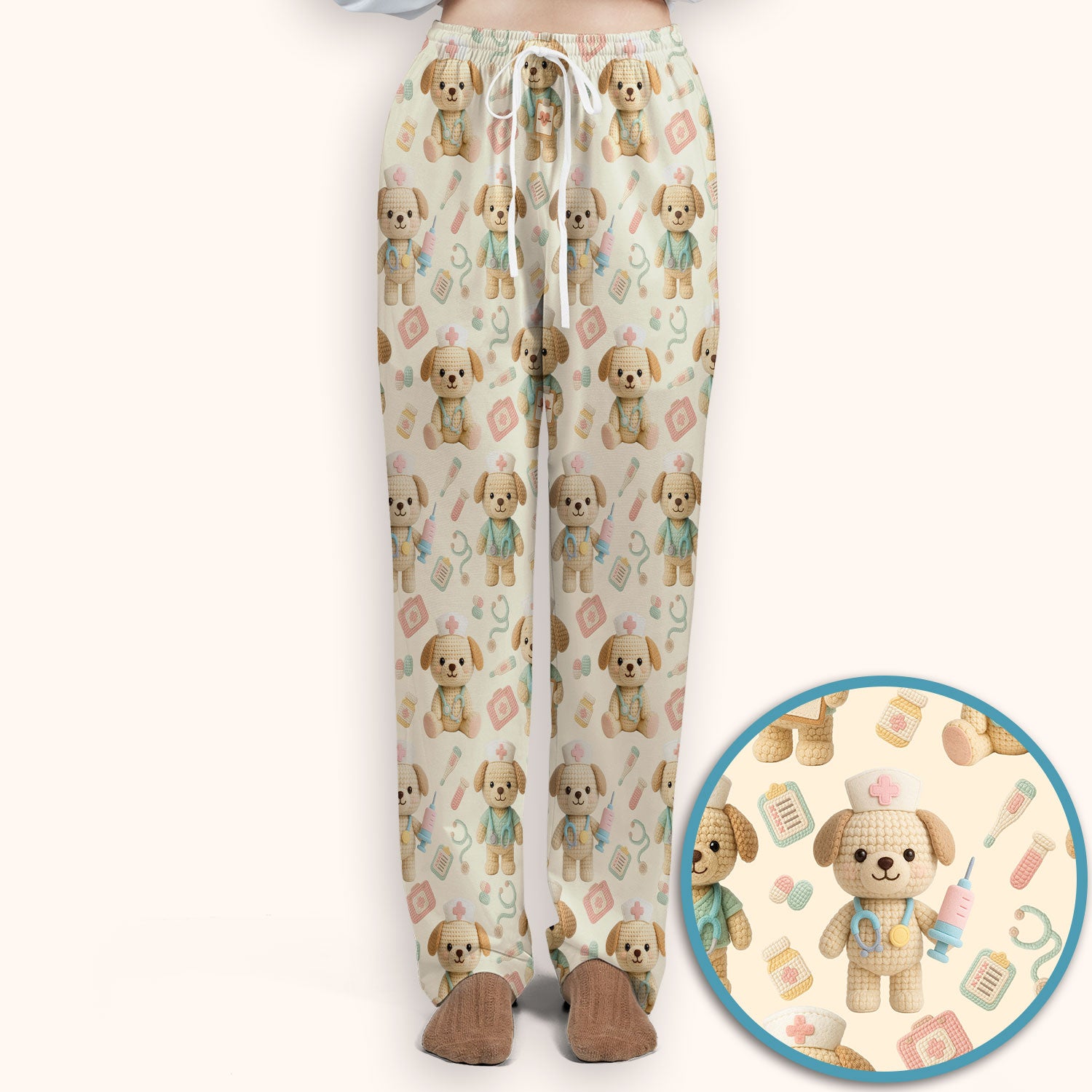 Cute Labrador Scrub Set for Nurse - Pastel Crochet Dog Scrubs Pants and V Neck Top - Adorable Puppy Med Uniform Gift for Women