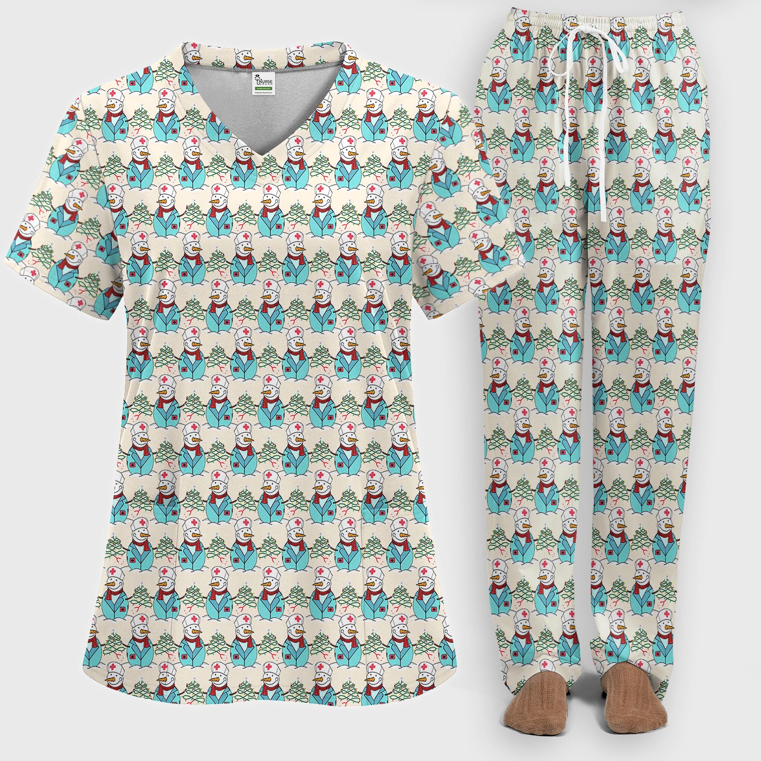 Christmas Snowman Nurse Scrub Pants - Holiday Med Uniform for Women - Comfortable Nursing Scrub Sets - Snowman Ugly Sweater Gift