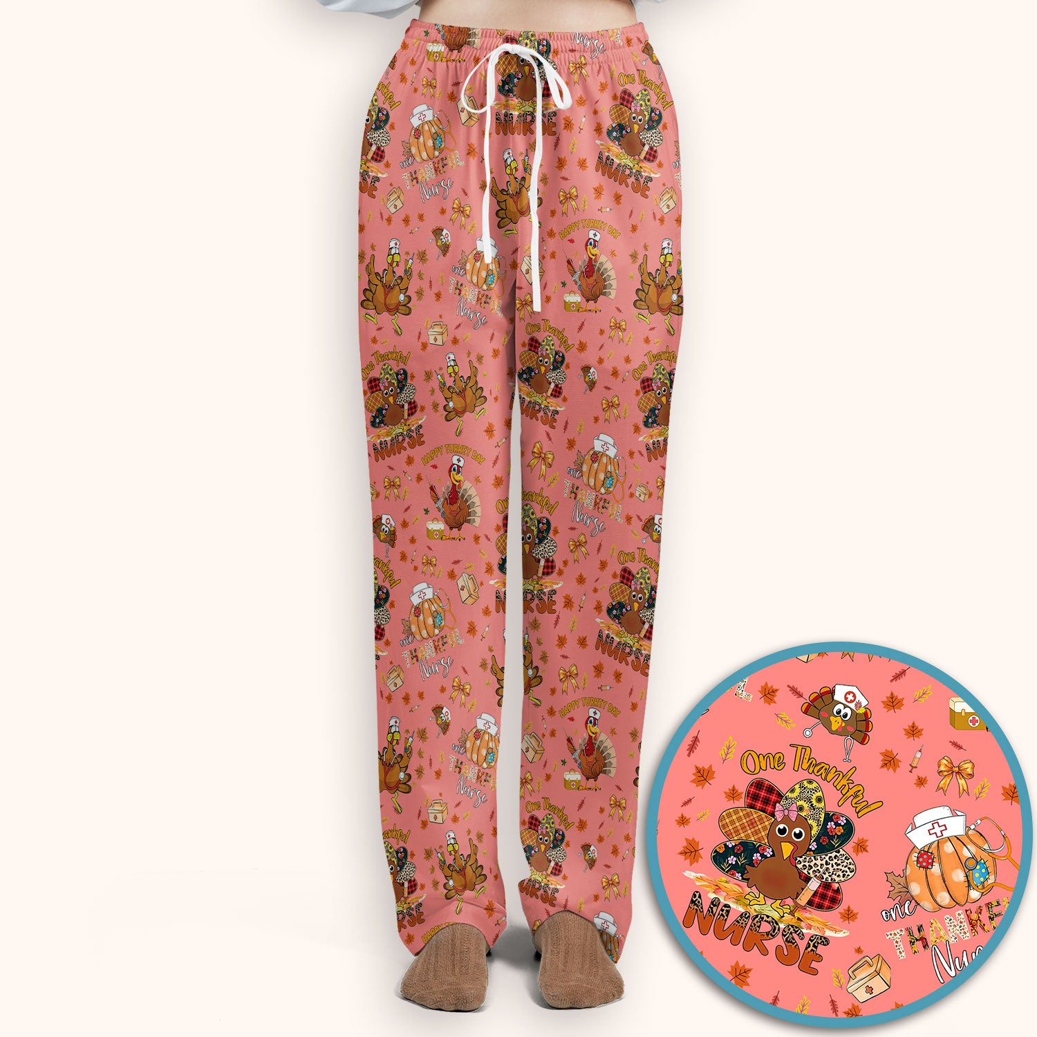 Thanksgiving Scrub Set for Women - Turkey Pumpkin Scrub Top and Pants for Nurses - Fall Med Uniform for RN CNA LPN