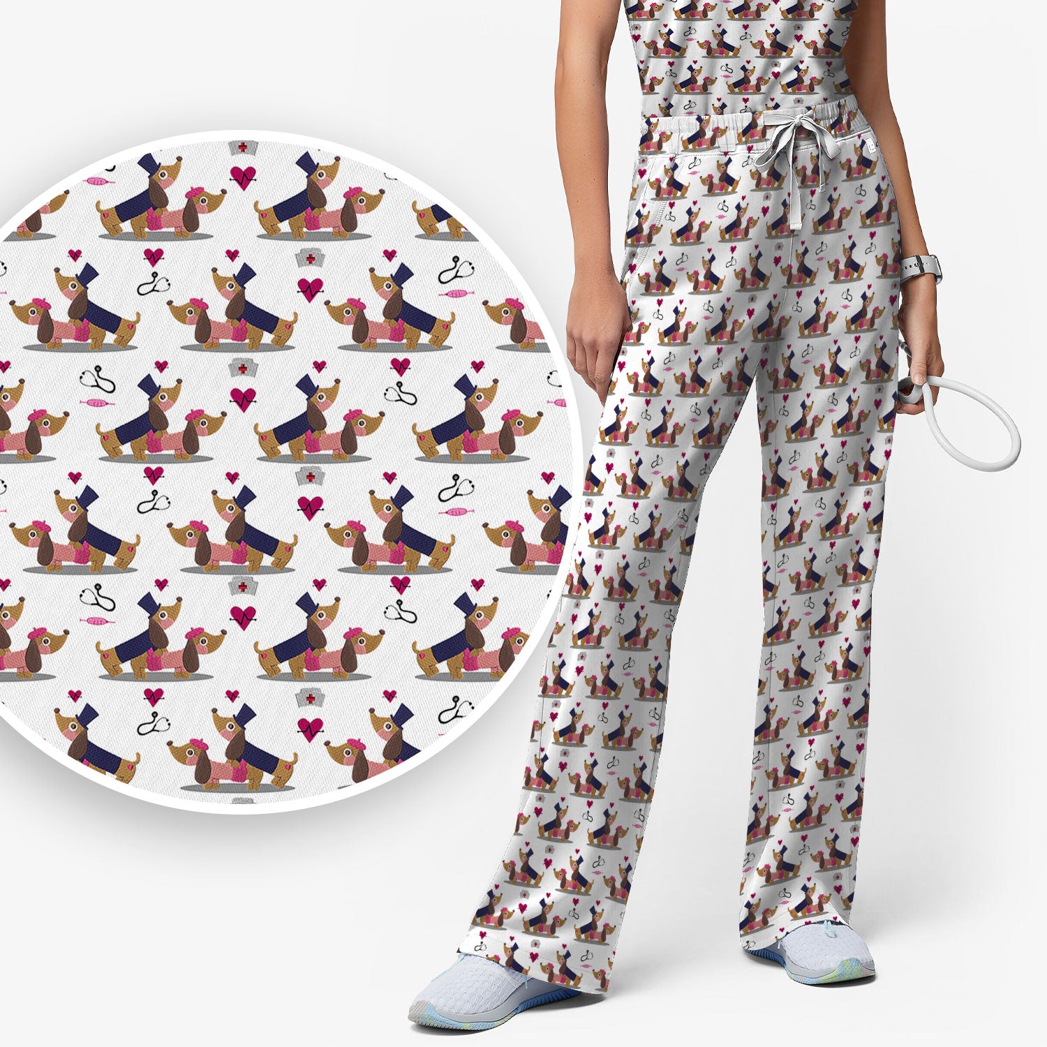 Valentine Dachshund Nurse Scrub Set - Funny Couple Gift for Women