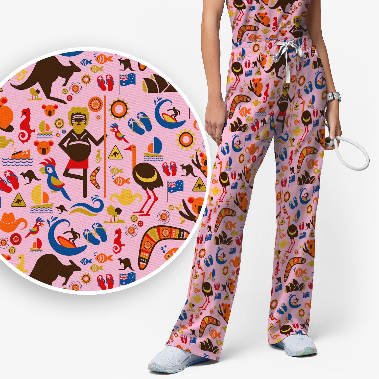 Indigenous Inspired Icon Scrub Set, Australia Culture Pattern Nurse Shirt, Comfortable Scrubs For Nursing