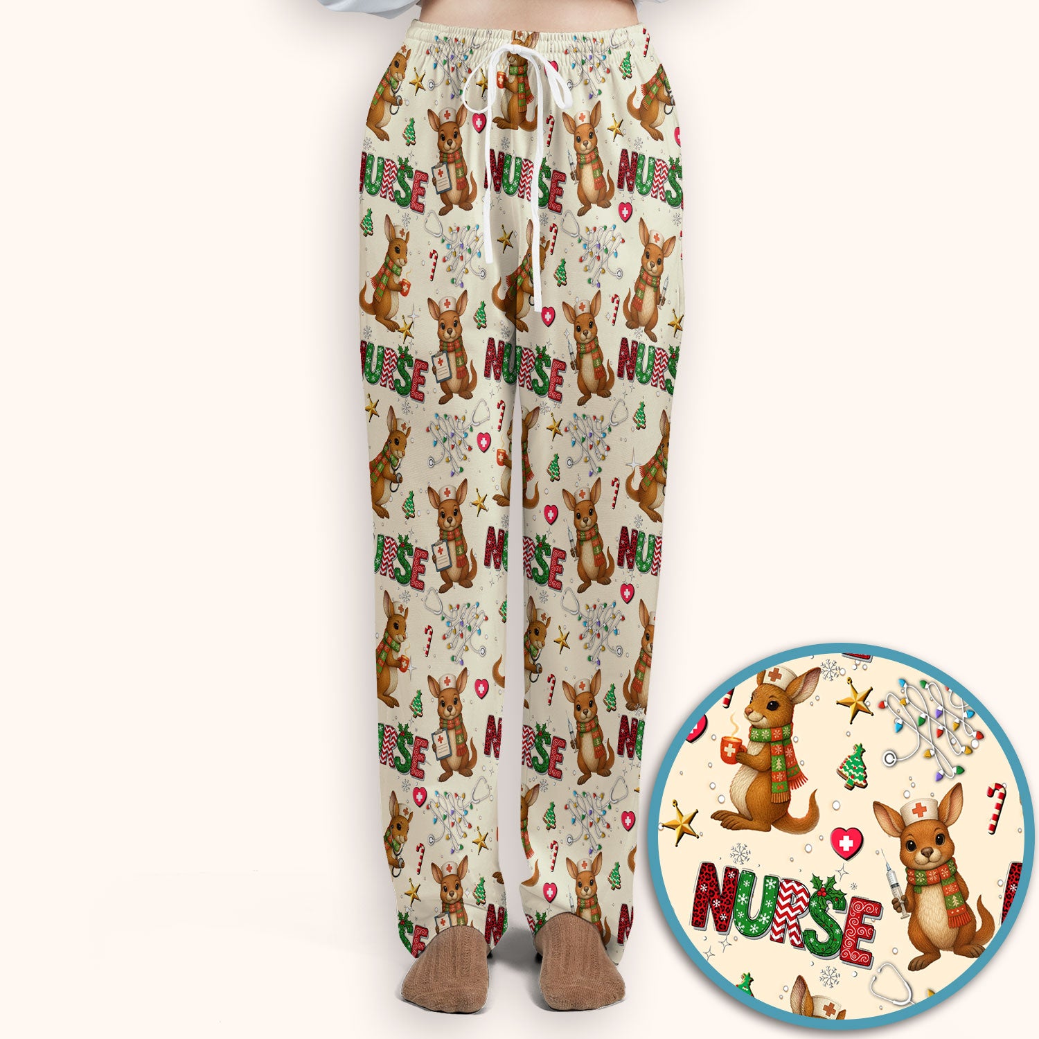 Aussie Kangaroo Christmas Scrub Set - Funny Holiday Nurse Shirt and Pants for Women - Cute Animal Medical Uniform