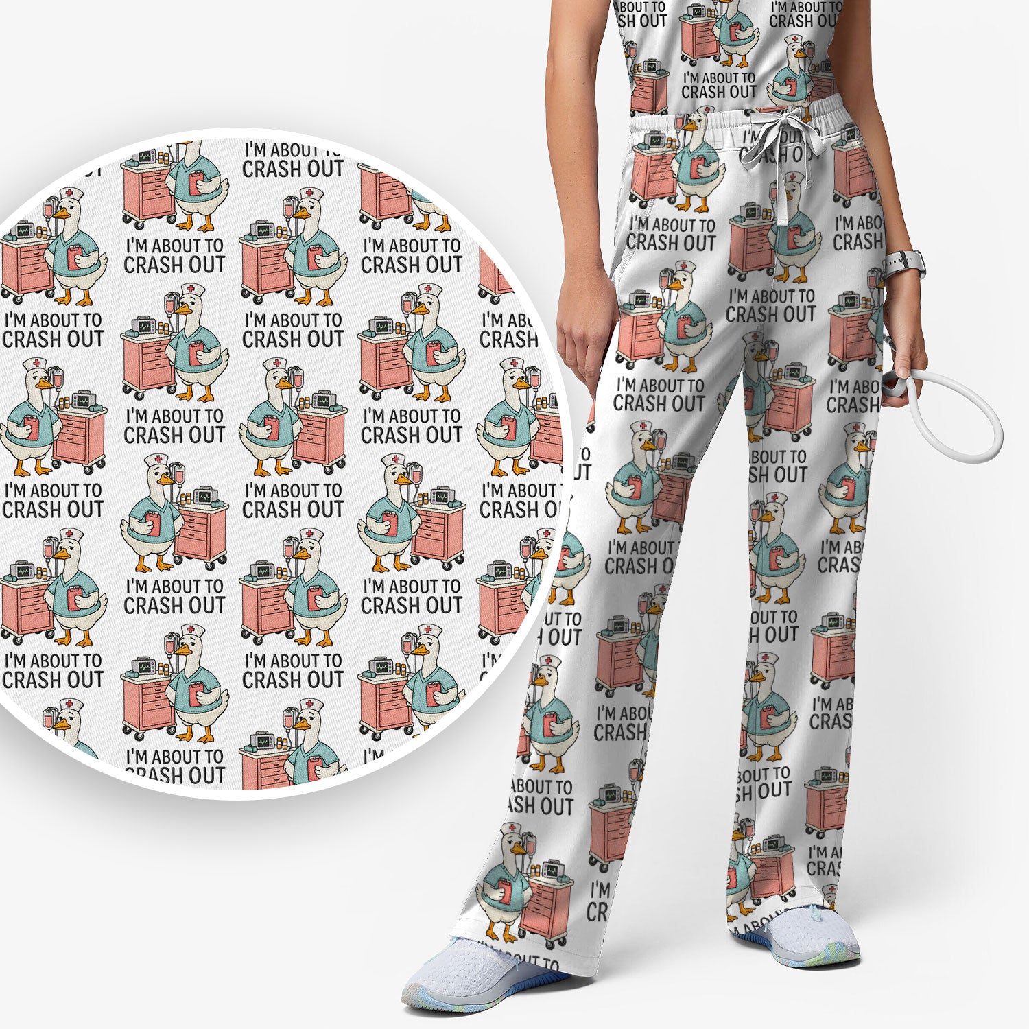 Funny Nurse Goose Crash Out Pattern Scrub Set, Nurse Uniform Scrubs Set