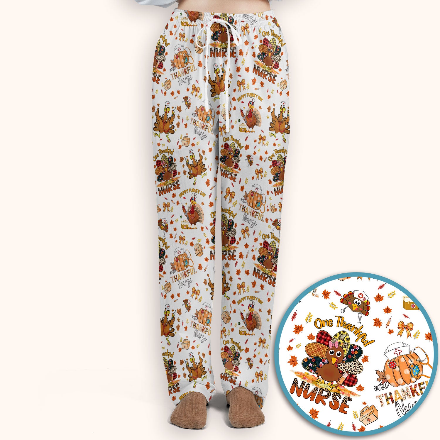 Thanksgiving Scrub Set for Women - Turkey Pumpkin Scrub Top and Pants for Nurses - Fall Med Uniform for RN CNA LPN