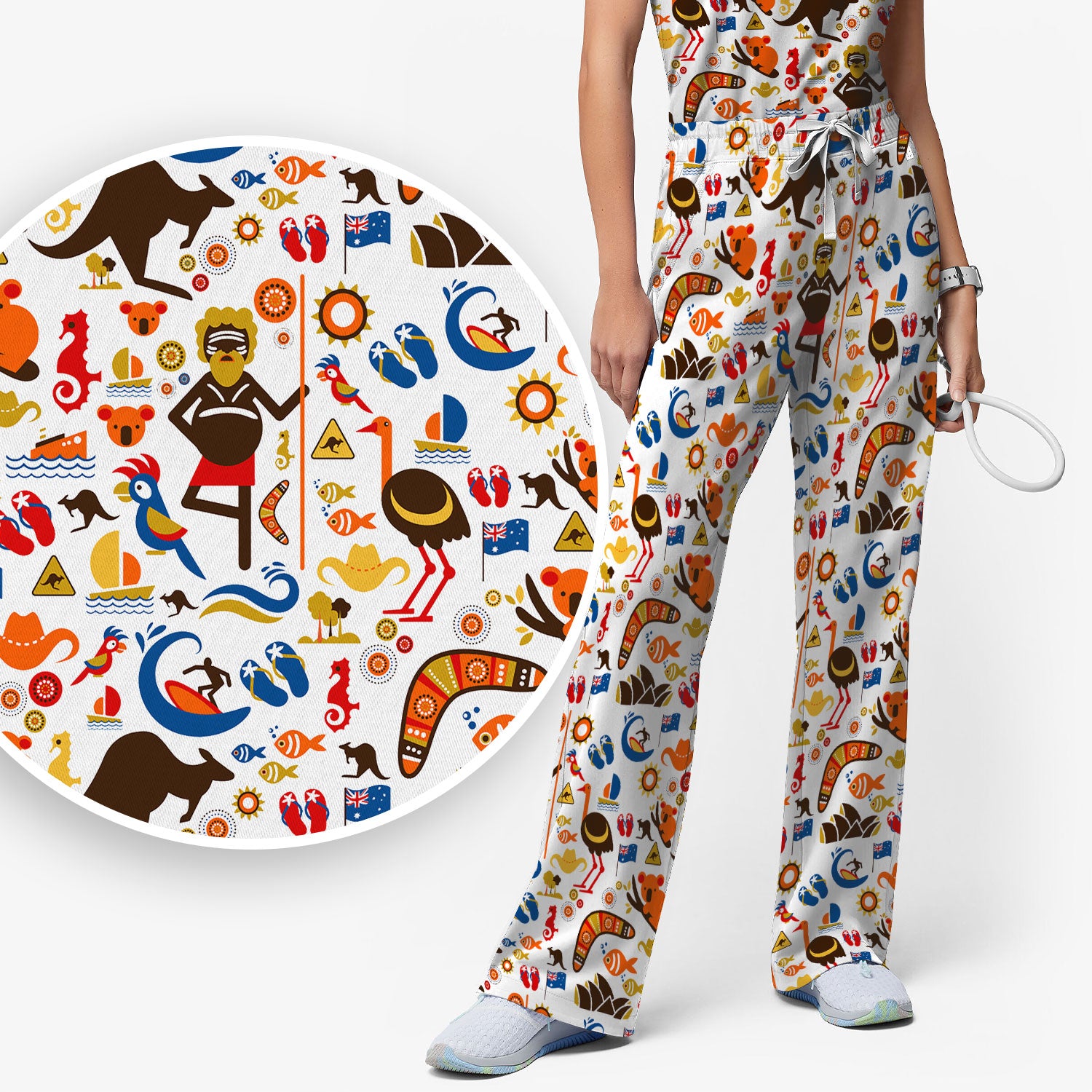 Indigenous Inspired Icon Scrub Set, Australia Culture Pattern Nurse Shirt, Comfortable Scrubs For Nursing