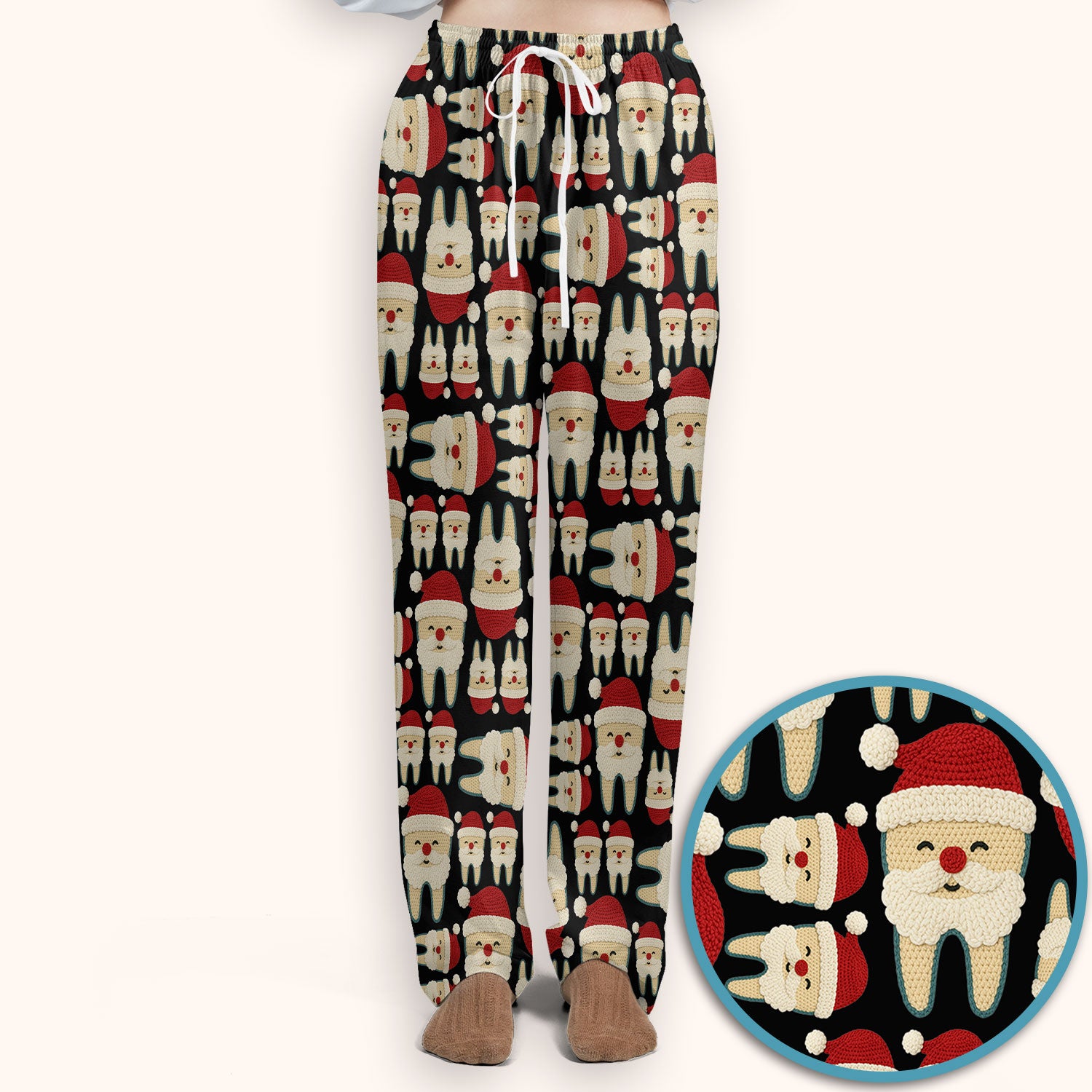 Christmas Tooth Scrub Set - Cute Santa Tooth Pattern for Dentists & Hygienists - Crochet Style Holiday Medical Uniform for Women