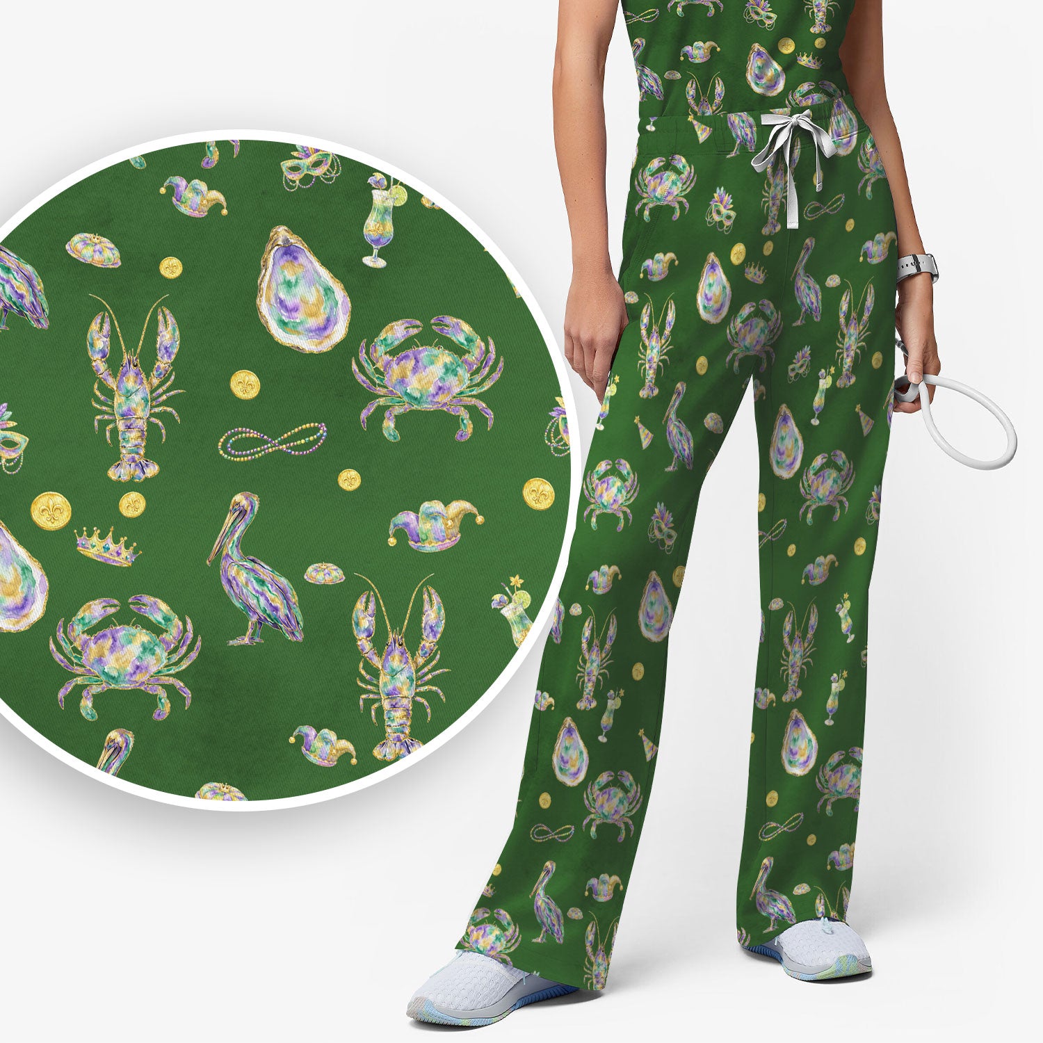 Mardi Gras Seafood Nurse Scrub Set, Comfortable Uniform Scrubs For Nursing