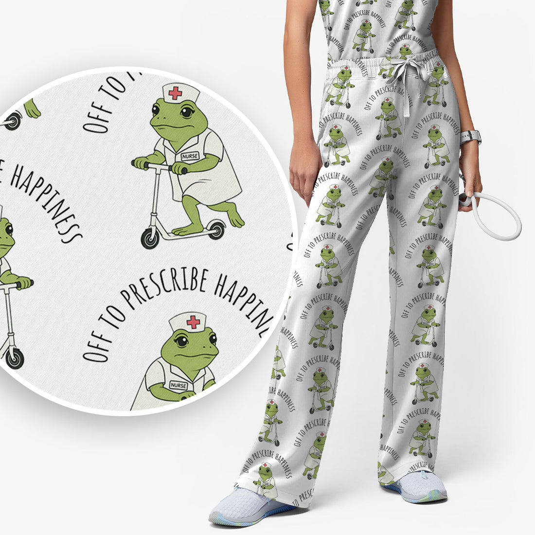 Cute Frog Nurse Off To Prescribe Happiness Scrub Set, Breathable Med Uniform