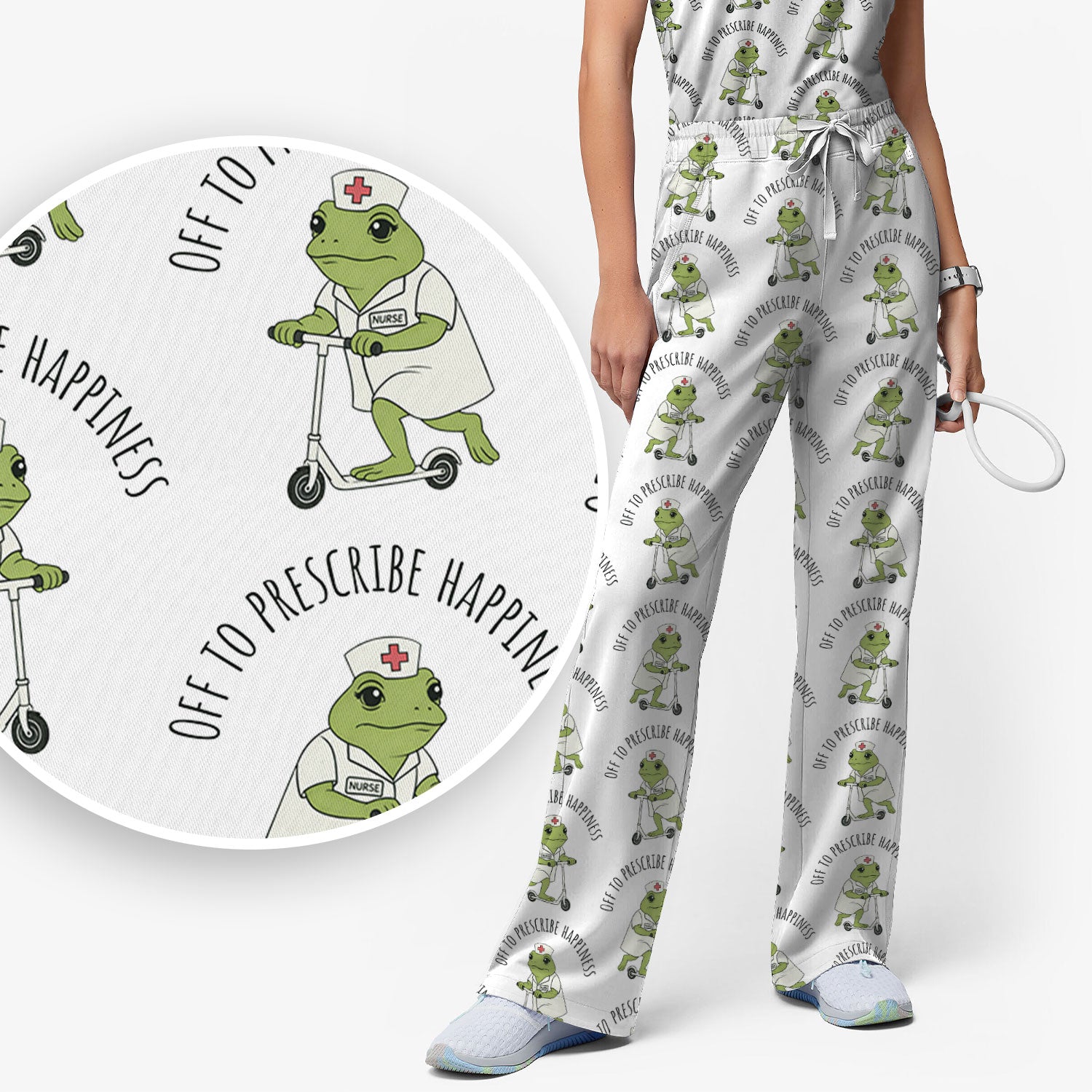 Cute Frog Nurse Off To Prescribe Happiness Scrub Set, Breathable Med Uniform