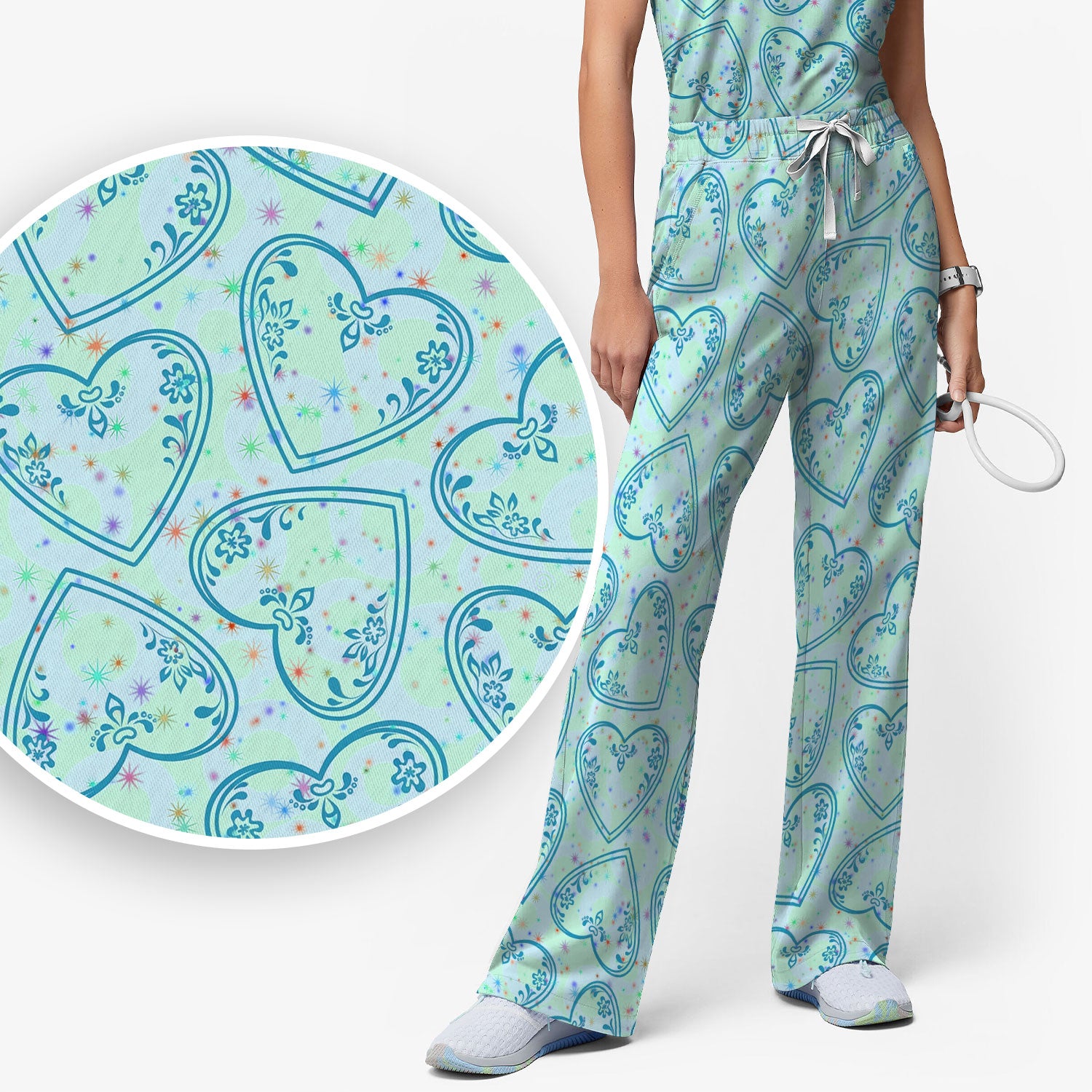 Valentine Heart Scrub Set For Women, Hearts Pattern Nurse Shirt, Comfortable Scrubs For Nursing