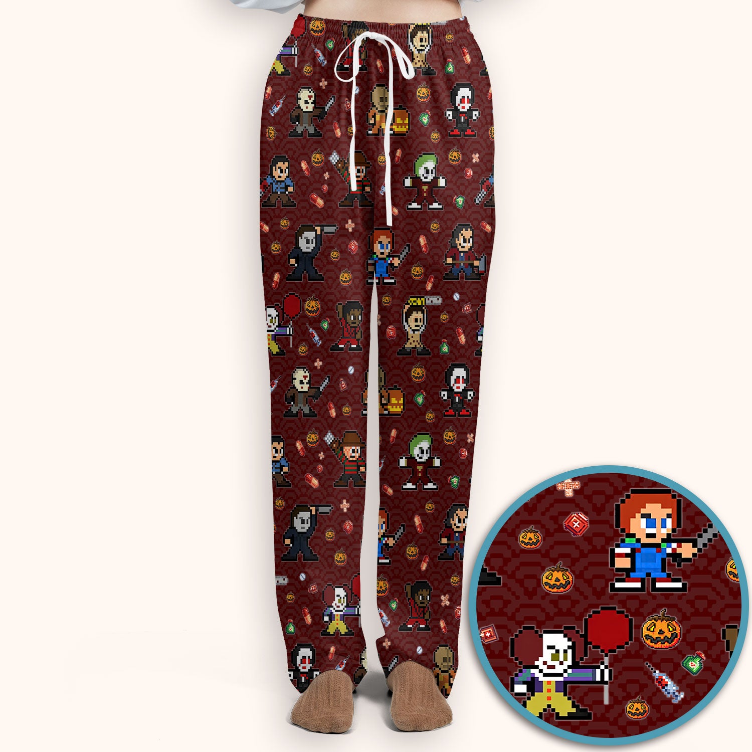 Halloween Women's Scrub Sets - Comfortable Scrubs for Nurses - Scary Character Scrub Pants and V Neck Top - Med Uniform for Her