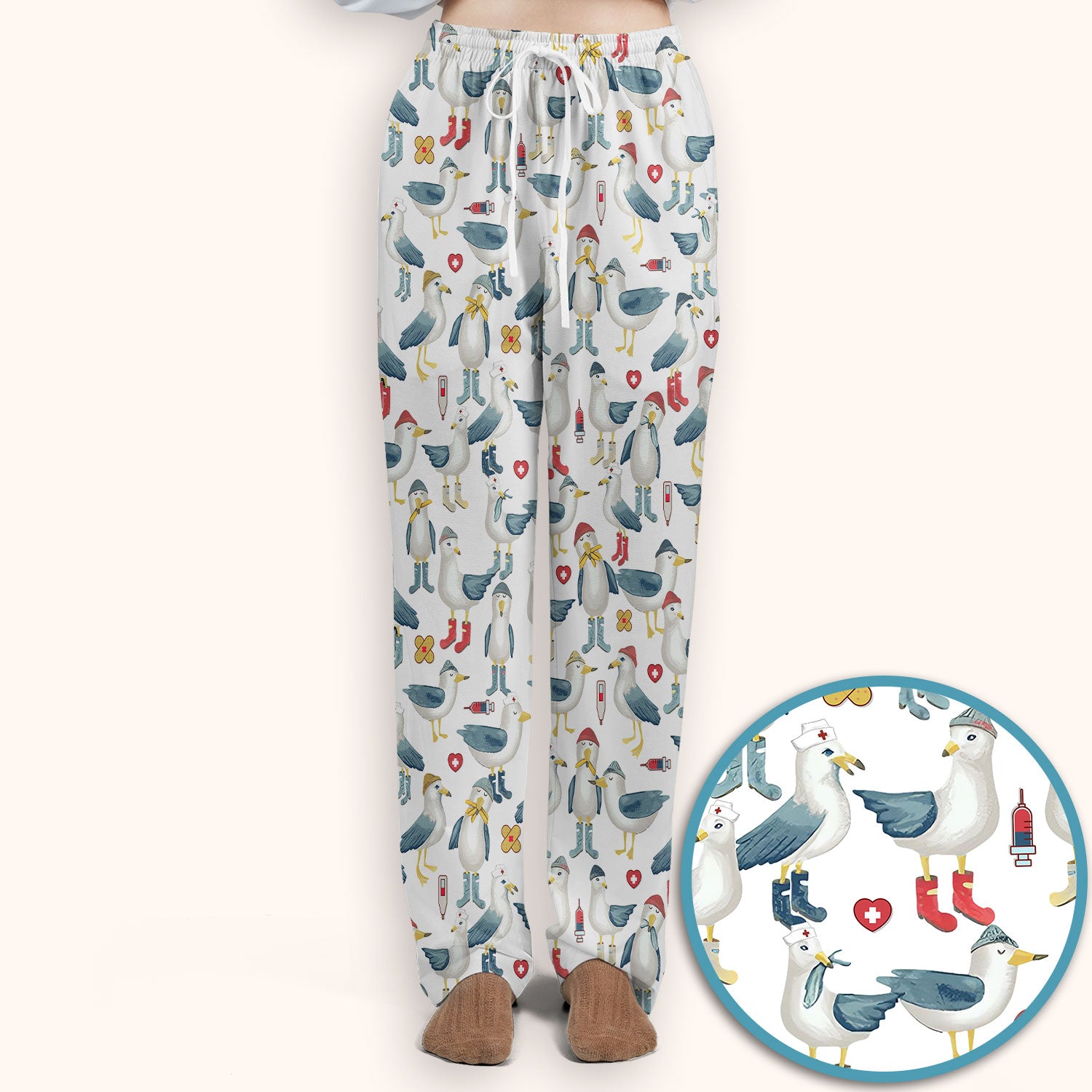 Seagull Scrub Set for Nurses - Adorable Birds Medical Uniform - Funny Scrubs Pants and V Neck Top for RN CNA LPN