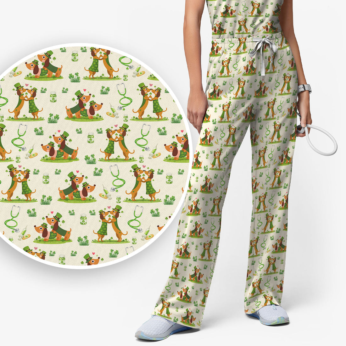 Valentine Cute Dachshund Nurse Set, Dog Heart Pattern, Breathable Nursing Uniform