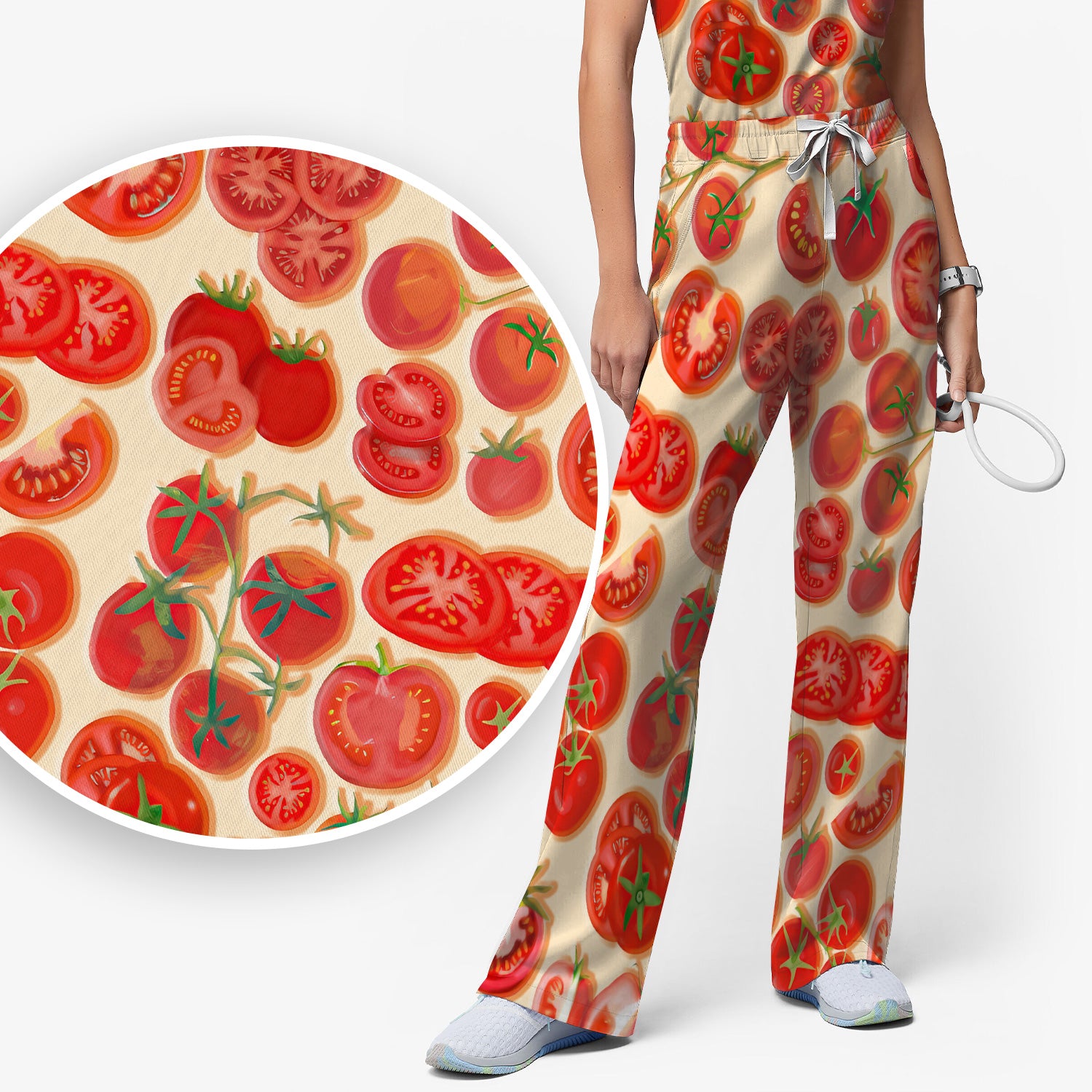 Fresh Tomato Slices Cherry Tomato Pattern Scrubs Sets, Women's Scrub Sets