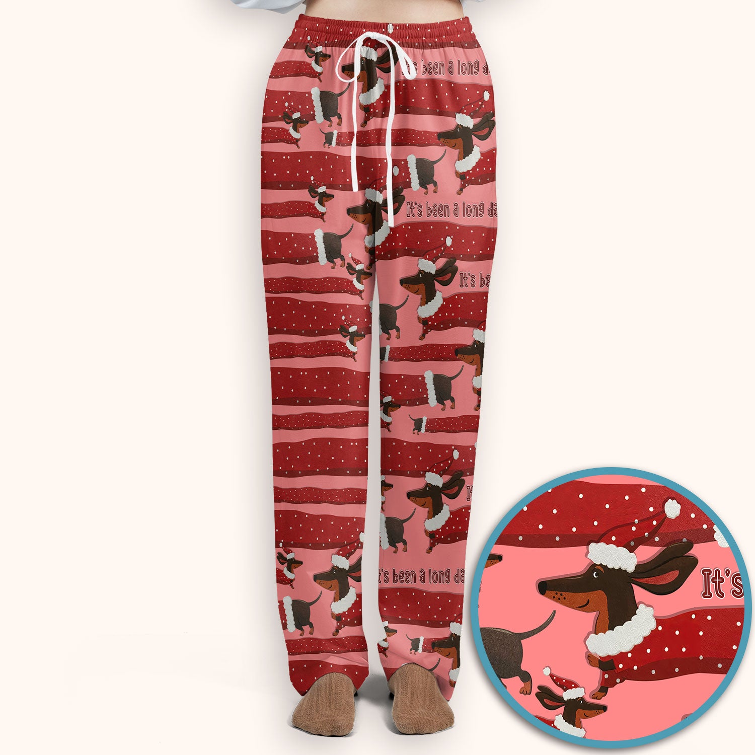 Funny Dachshund Christmas Scrub Set - It's Been a Long Day - Cute Wiener Dog Scrubs Pants and V Neck Top - Medical Uniform for Women