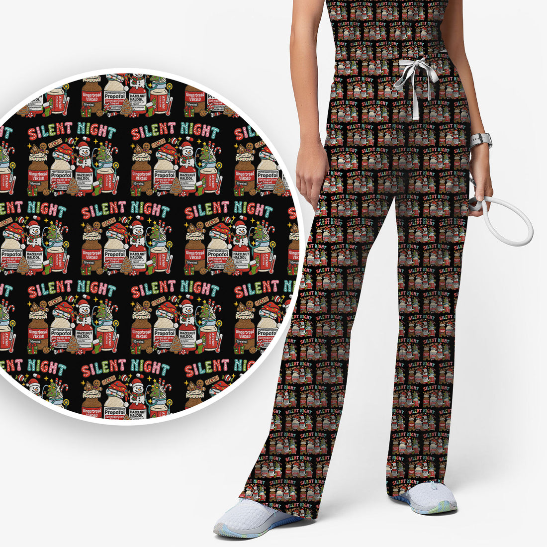 Silent Night Nurse Scrub Set, Funny Christmas Medical Scrub Shirt, Holiday Nursing Uniform