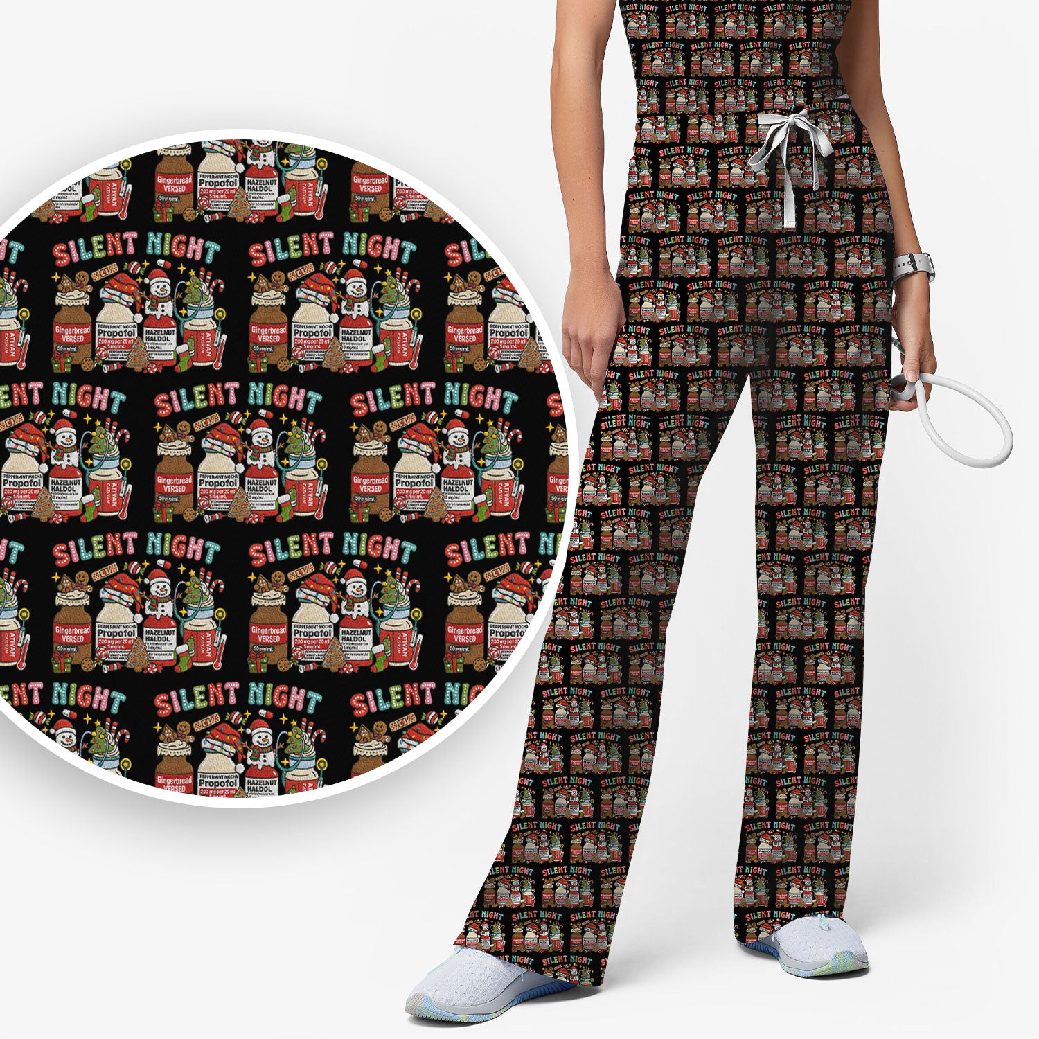 Silent Night Nurse Scrub Set, Funny Christmas Medical Scrub Shirt, Holiday Nursing Uniform