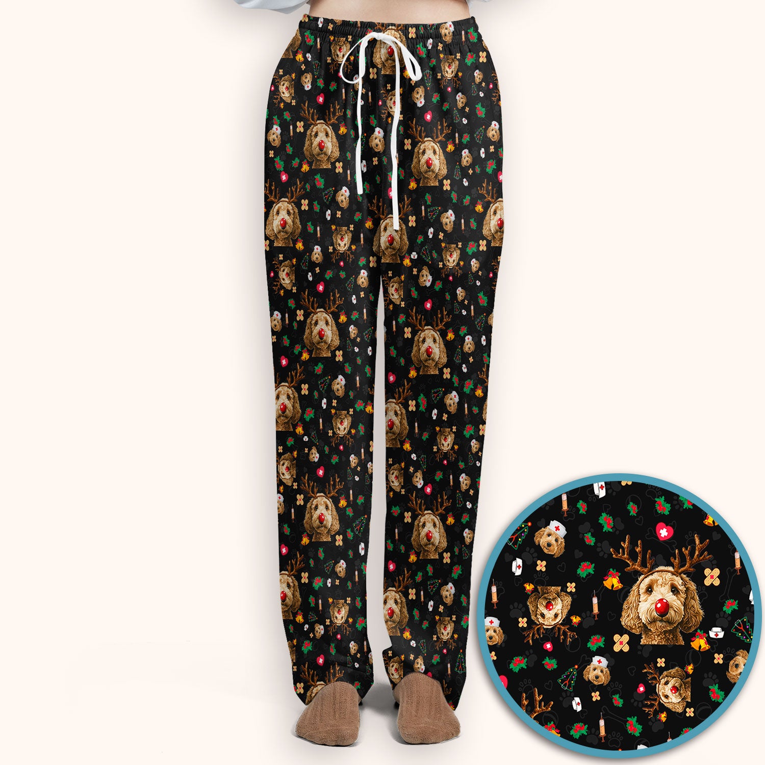Labradoodle Reindeer Christmas Scrub Set - Funny Dog Nurse Pants and V Neck Top - Cute Holiday Medical Uniform