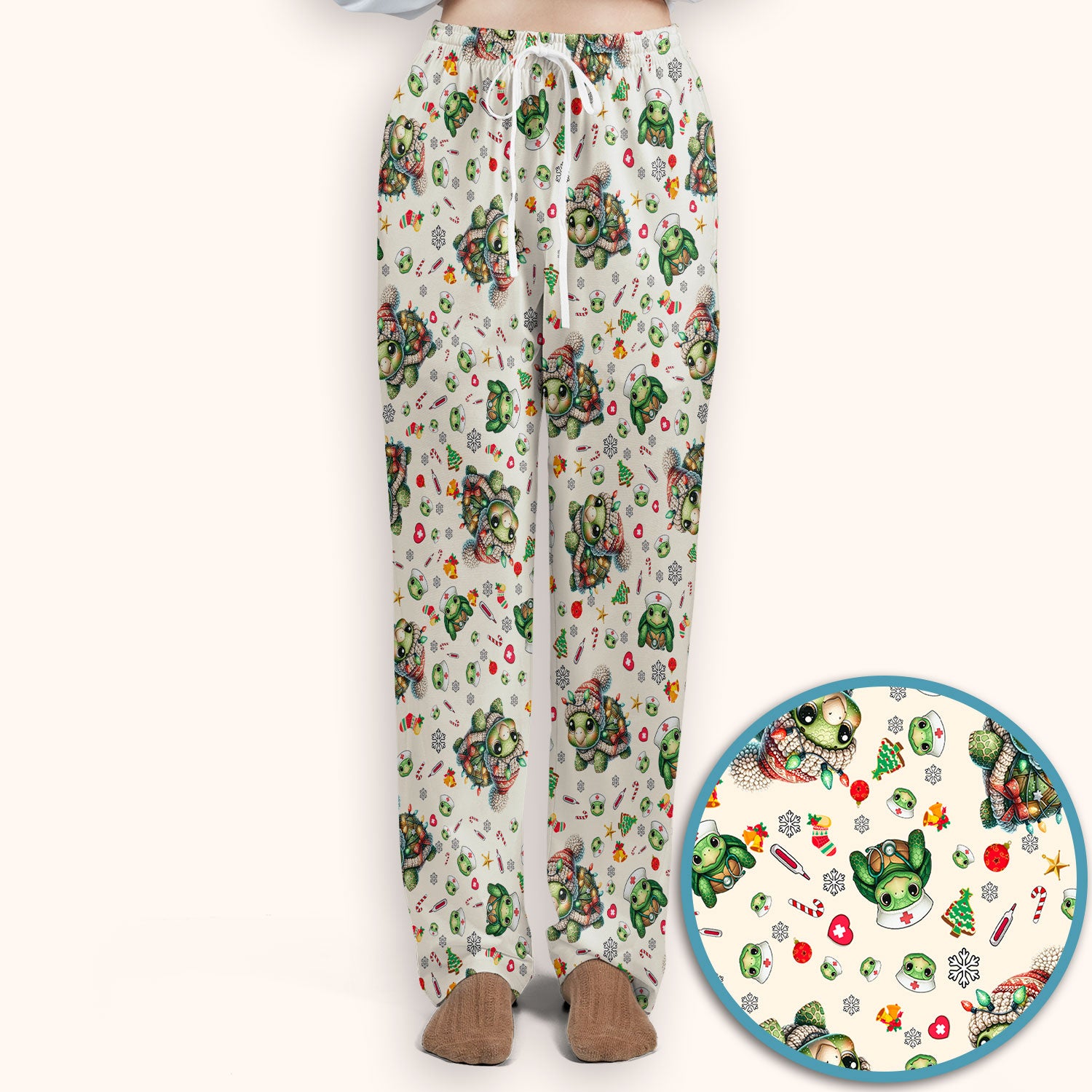 Christmas Turtle Scrub Set - Cute Funny Nurse Pants and V Neck Top - Holiday Medical Uniform for Women