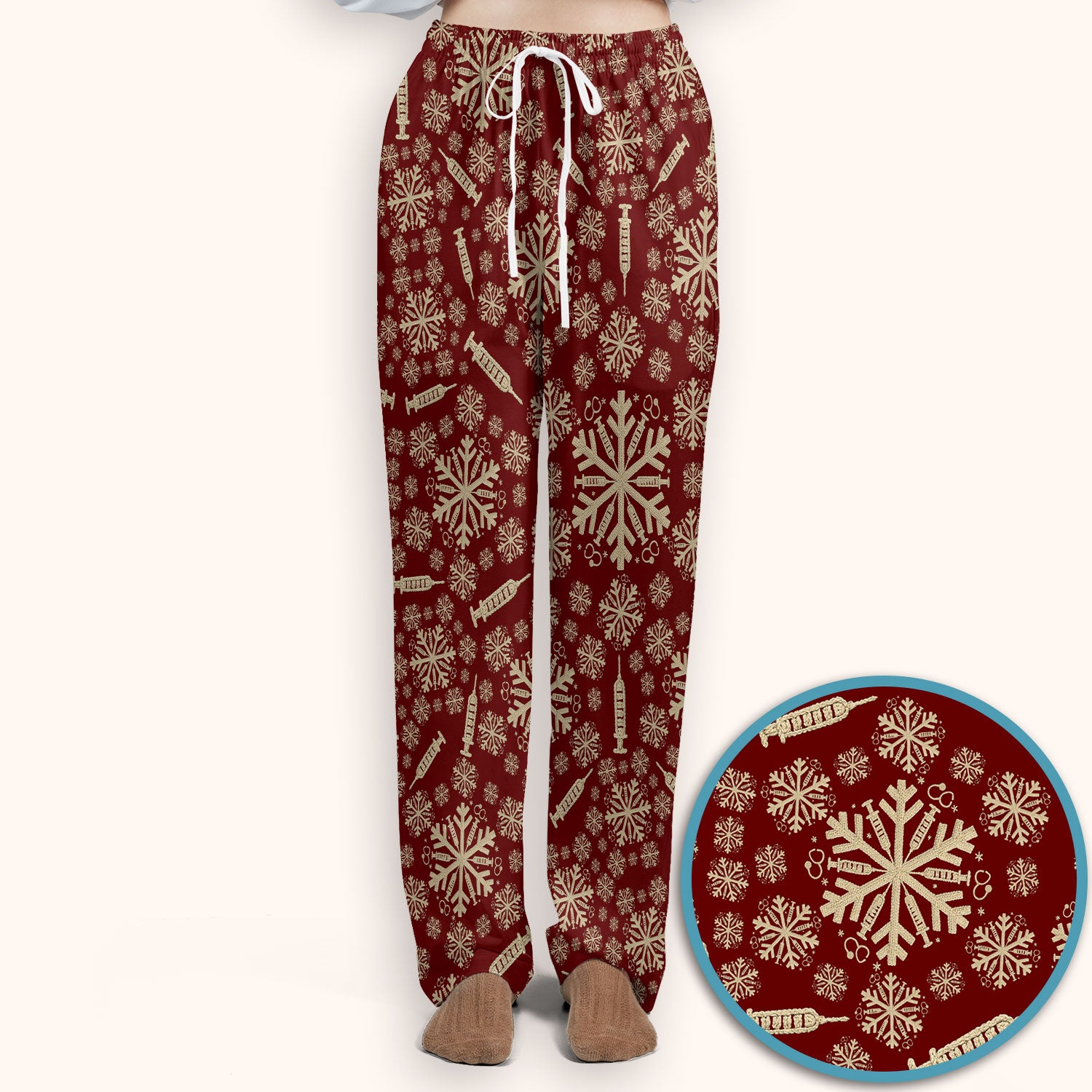 Snowflake Syringe Scrubs Pants and V Neck Top for Women - Winter Snow Medical Set - Funny Christmas Gift for Nurse