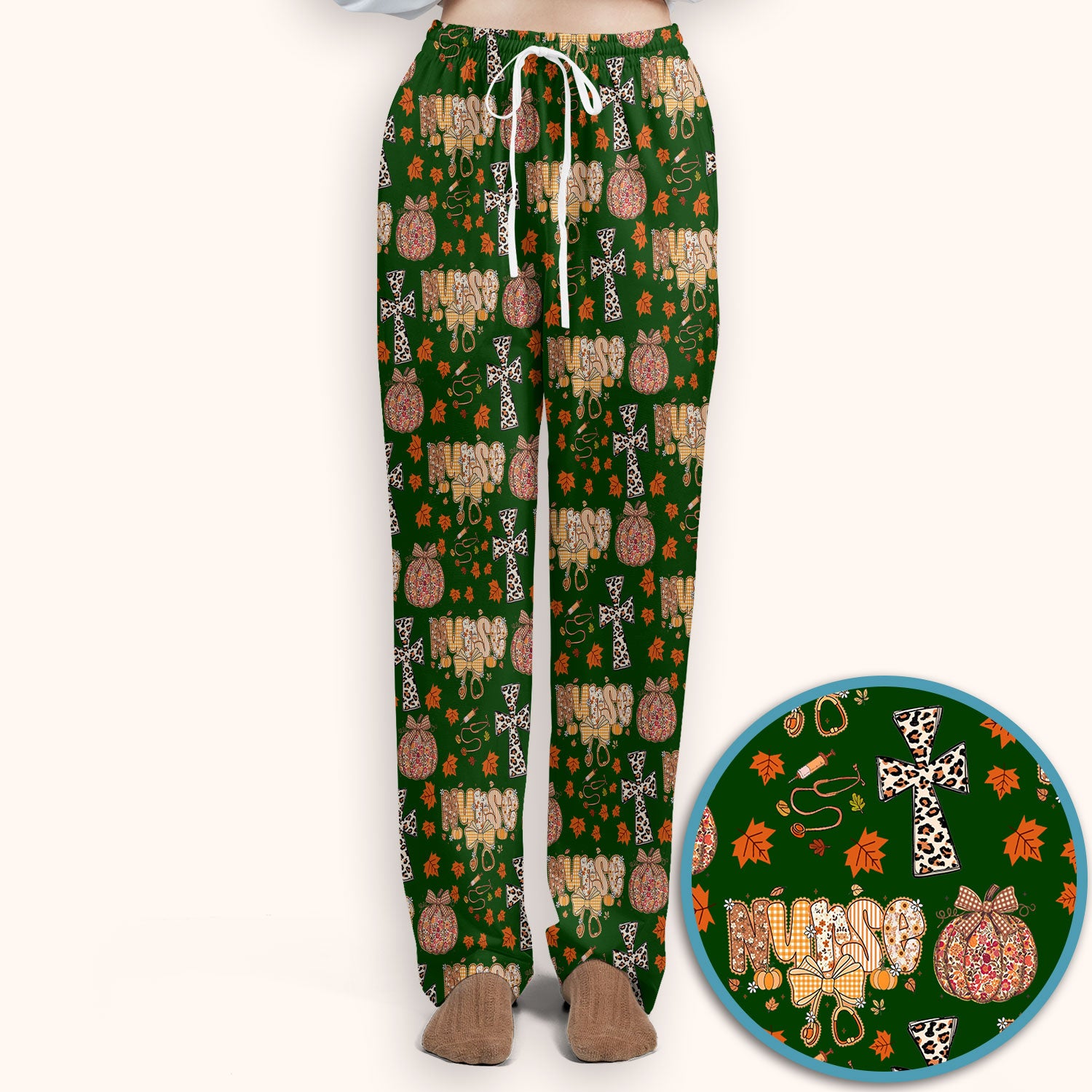 Floral Pumpkin Scrub Set for Women - Coquette Bow Thanksgiving Scrubs Pants and V Neck Top - Comfortable Medical Uniform