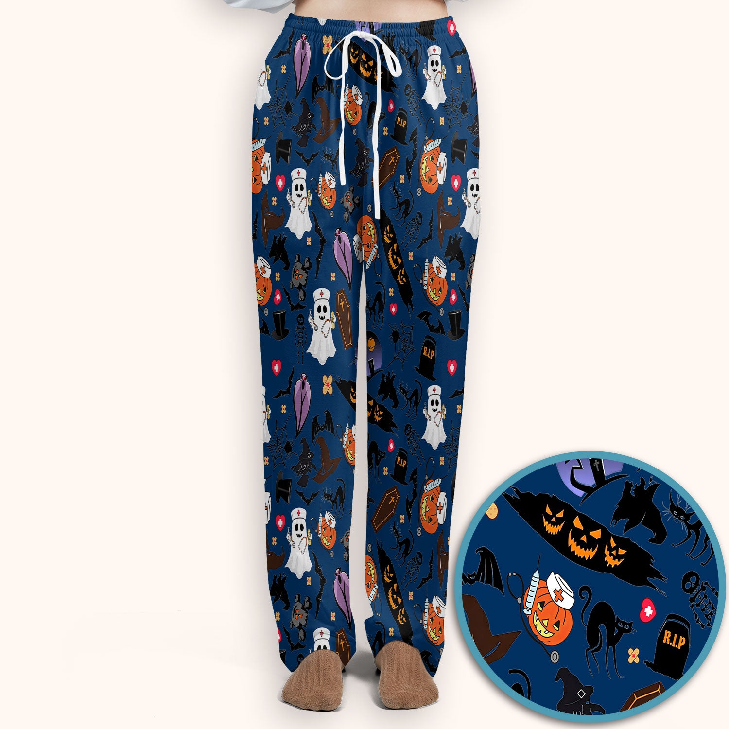 Spooky Halloween Scrub Set - Pumpkin Ghost Bat Nurse Scrubs Pants and V Neck Top - Wicked Witch Medical Uniform for RN CNA LPN